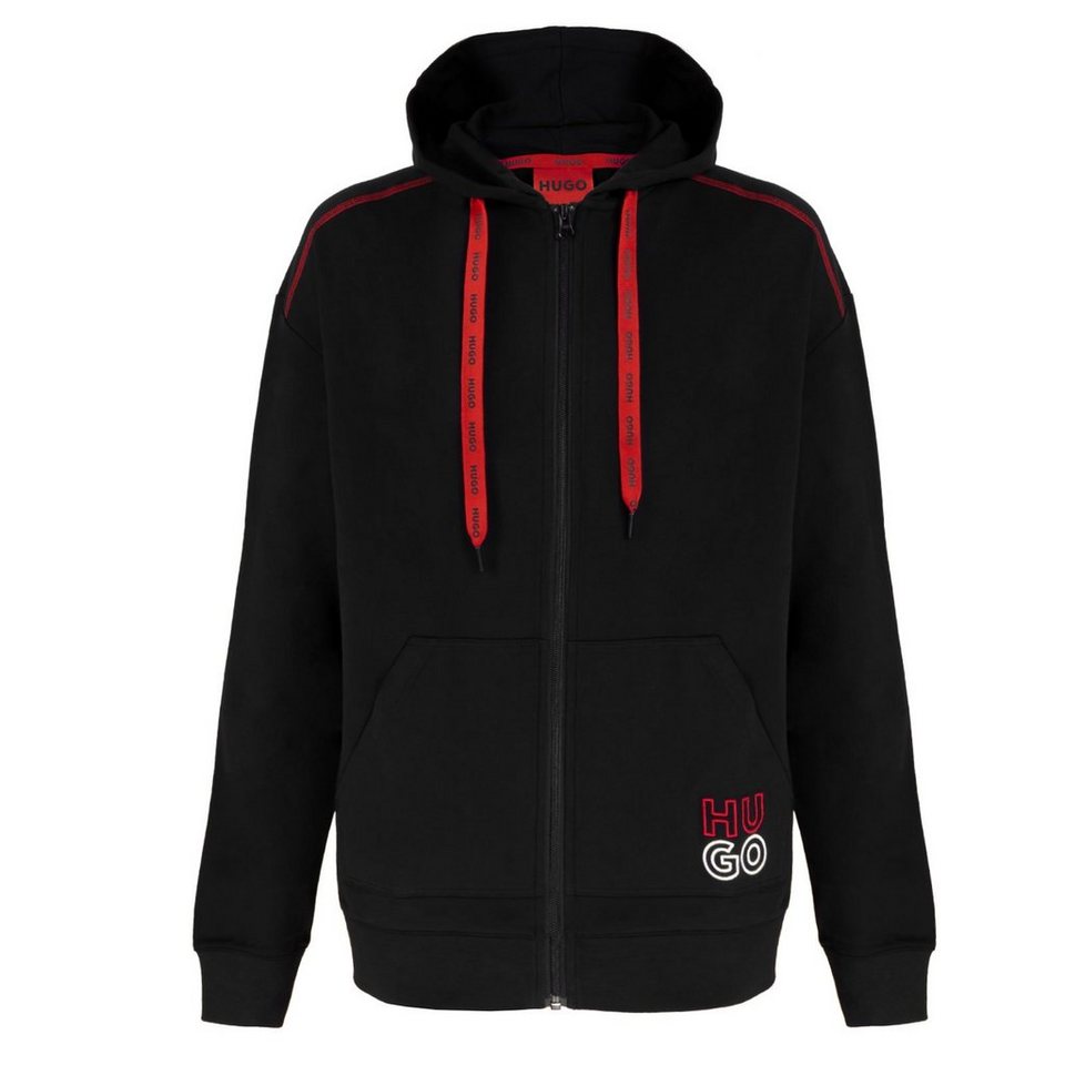 HUGO Sweatjacke Stacked Jacket Hood mit roter Logo-Kordel