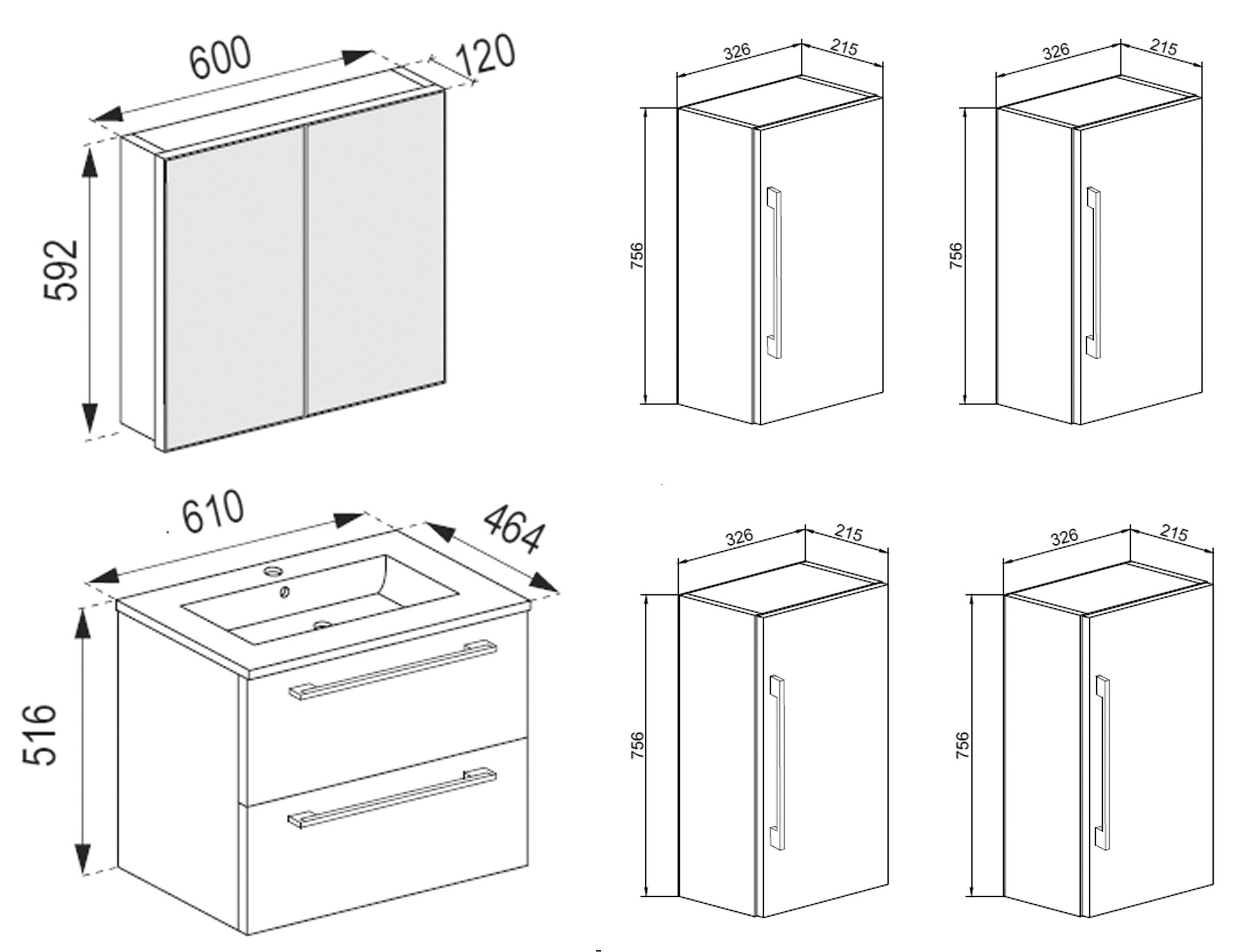 VCM Waschtisch 5 teilig Badmöbel-Set Waschplatz Badinos (Set, 5-St., 1x Unterschrank 1x Waschbecken 1x Spiegelschrank 1x Hochschrank), 5-tlg. Waschplatz, Waschbecken Unterschrank Breite 60 cm, Badmöbel