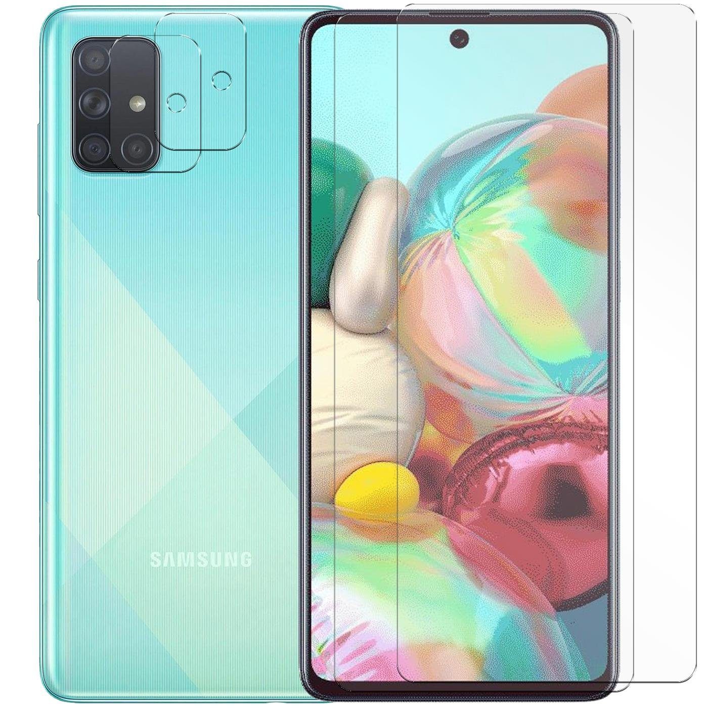 CoolGadget Schutzfolie Panzerfolie für Samsung A71, (Spar-Set 4in1, 2x Displayschutz, 2x Kameraschutz), Panzerglas Schutzfolie für Samsung Galaxy A71 Folie