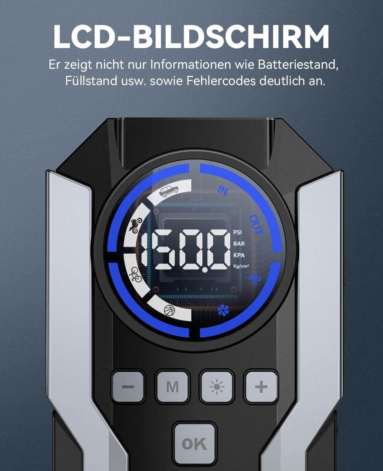 Acezuk Jump Starter Car Jump Starter with Air Compressor 3-in-1 Jump Starter (12V), 150 PSI, 6000A with LED Emergency Light and USB Power Bank