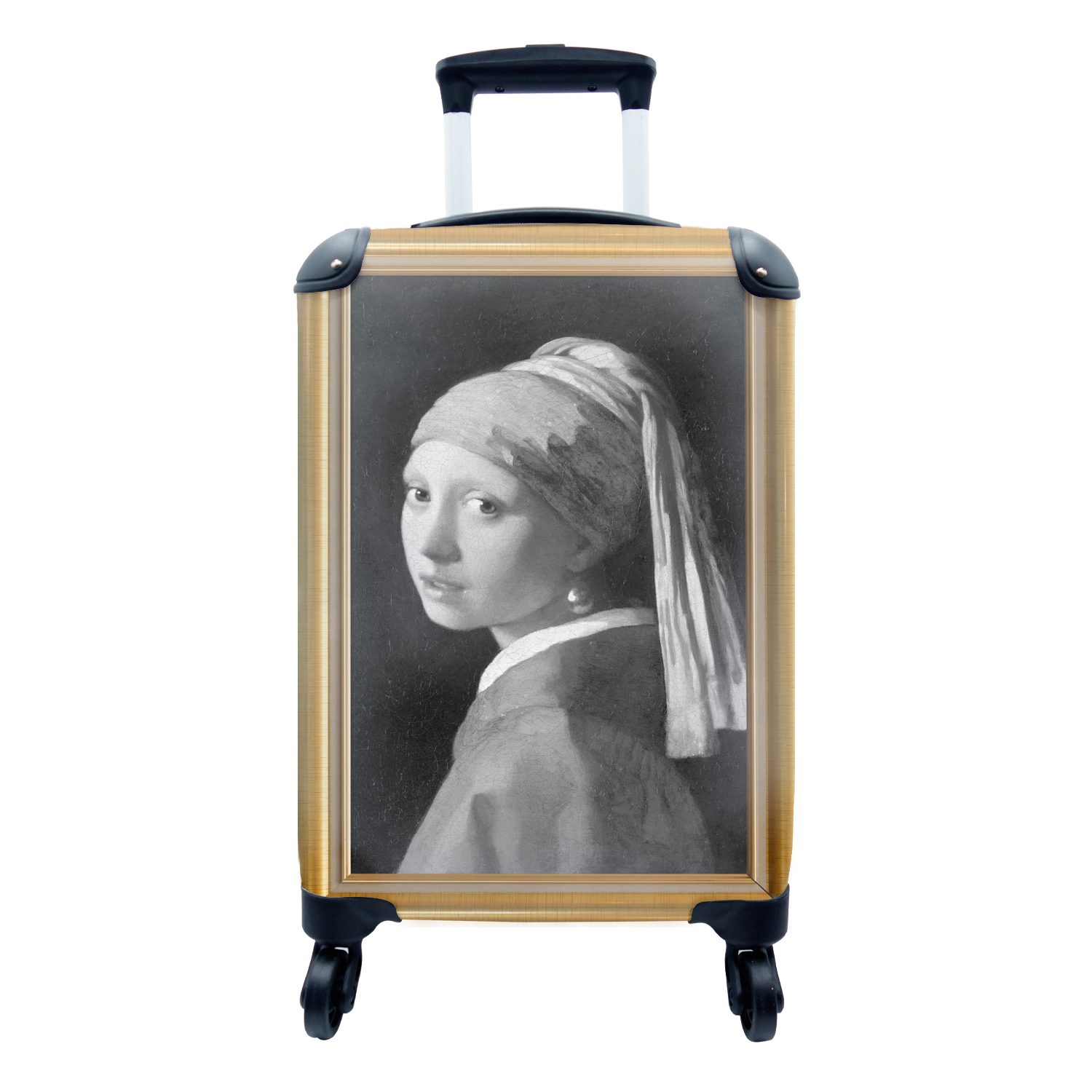 MuchoWow Handgepäckkoffer Mädchen mit einem Perlenohrring - Vermeer - Liste - Gold, 4 Rollen, Reisetasche mit rollen, Handgepäck für Ferien, Trolley, Reisekoffer