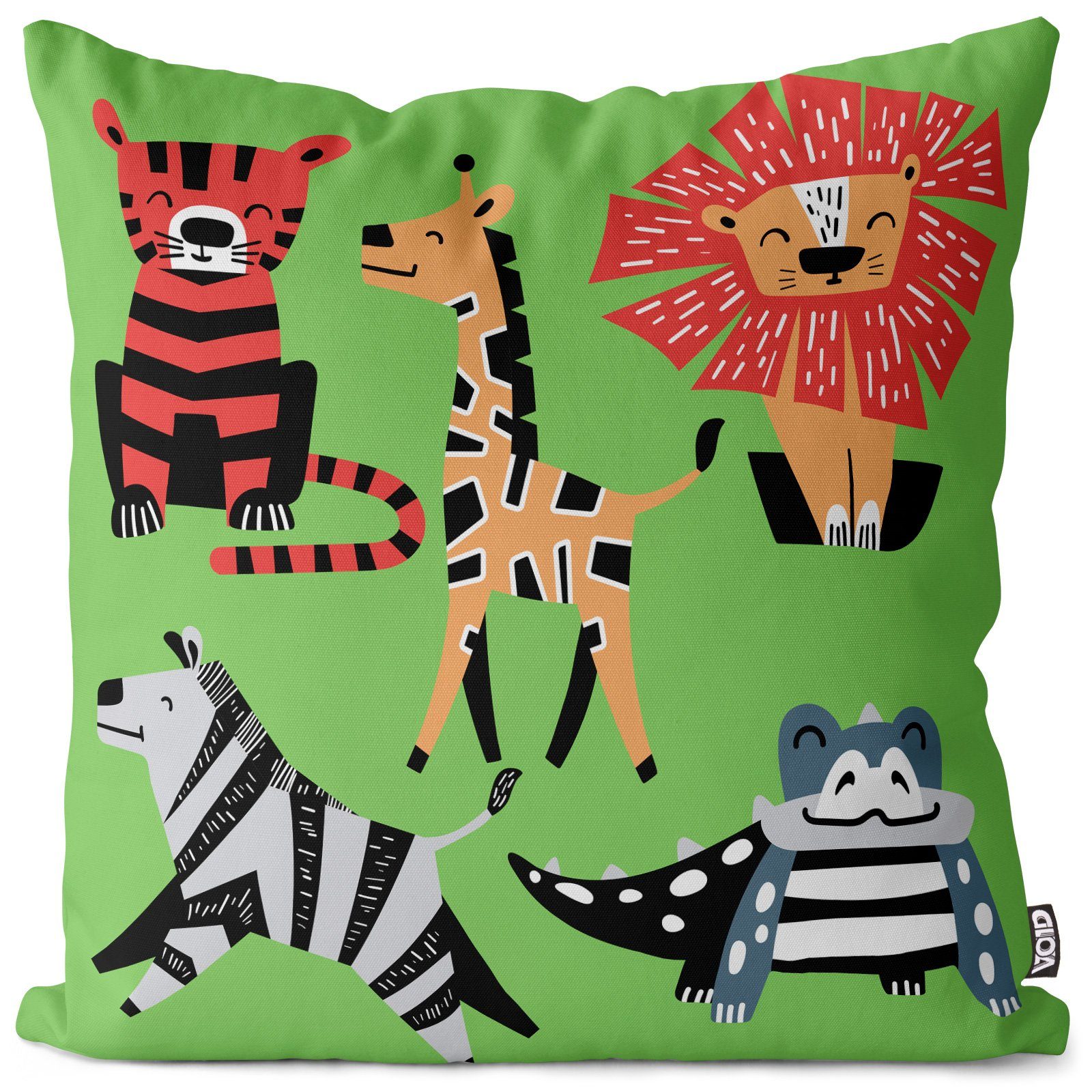 Zootiere Zebra grün Kissenbezug, Kinder Sofa-Kissen Tiere VOID Stück), Krokodil Tiger Kissenbezug Giraffe Af (1 Löwe Zoo