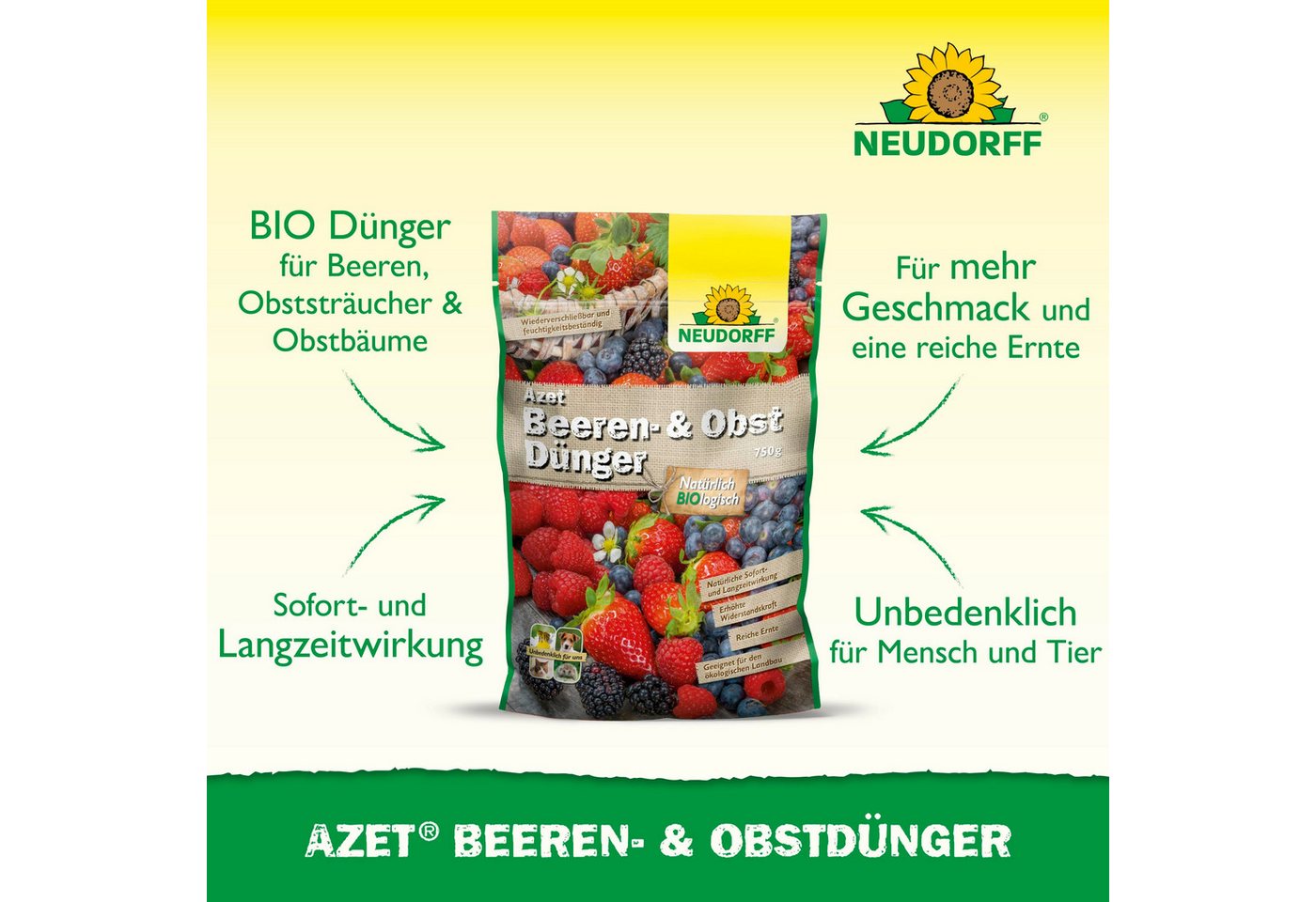 Thumbnail - Neudorff Obstdünger Bio - Azet Beeren- & ObstDünger 750 g, für mehr Geschmack und reiche Ernte bei Beeren und Obst, orga...