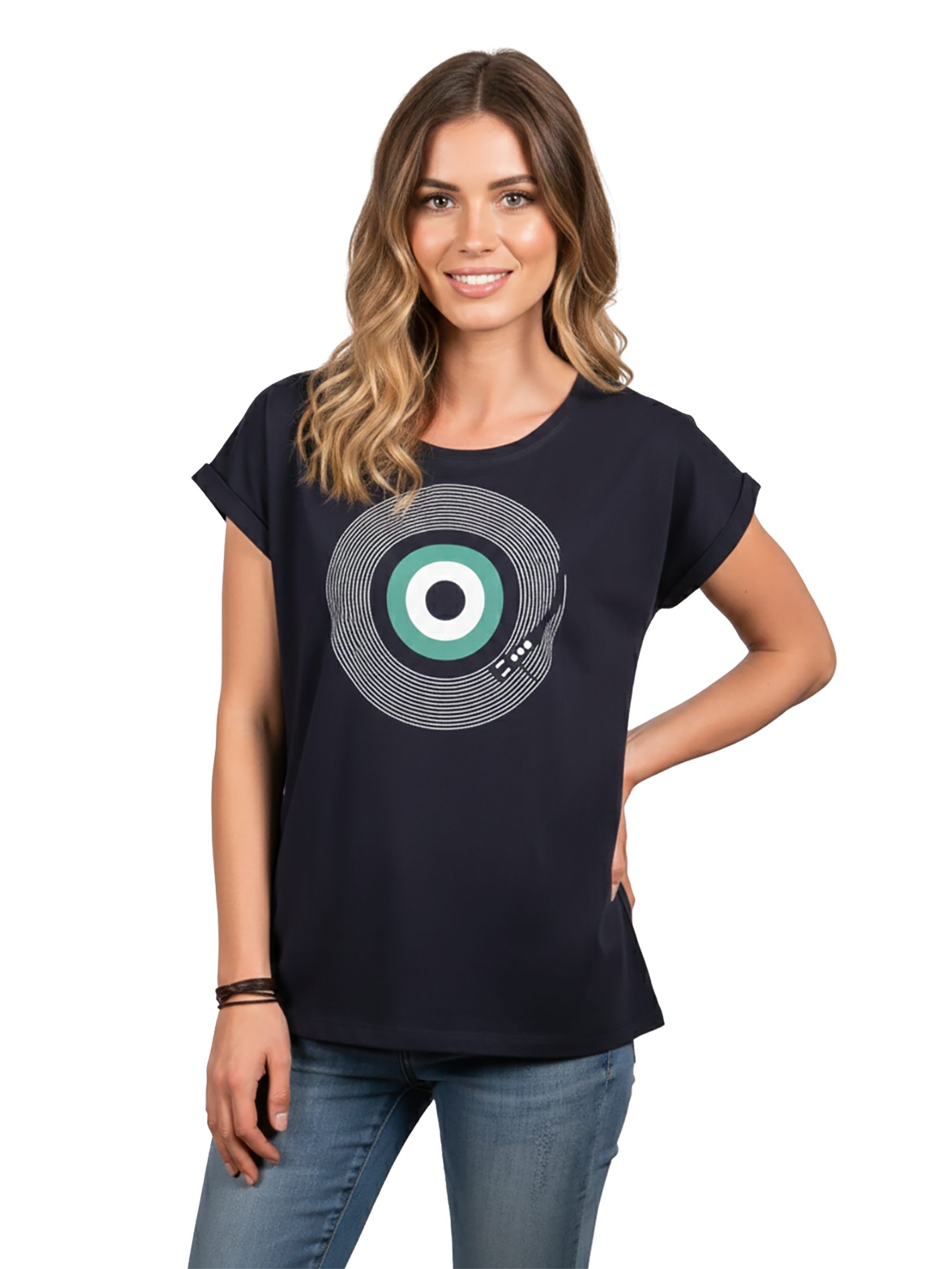 MAKAYA Print-Shirt Damen Kurzarm Baumwolle Retro Vintage 70er 80erJahre Look Kurzarmshirt