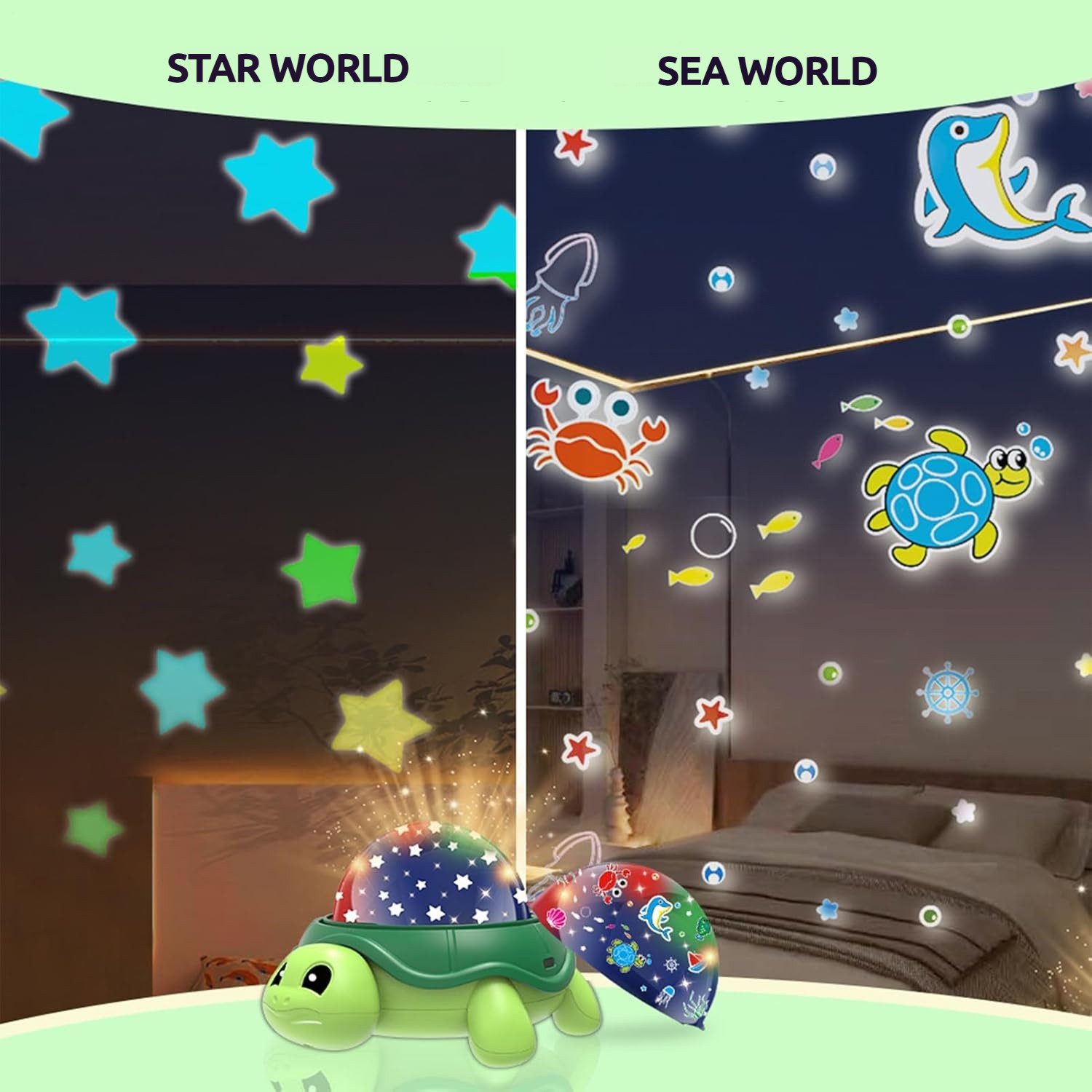 QUBEBU LED Nachtlicht Schildkröte LED Sternenhimmel Projektor Ozean Meereswelt Nachtlicht, Kinder Geschenke, LED fest integriert, Beruhigendes Nachtlicht Sterne – Bild 5 von 5
