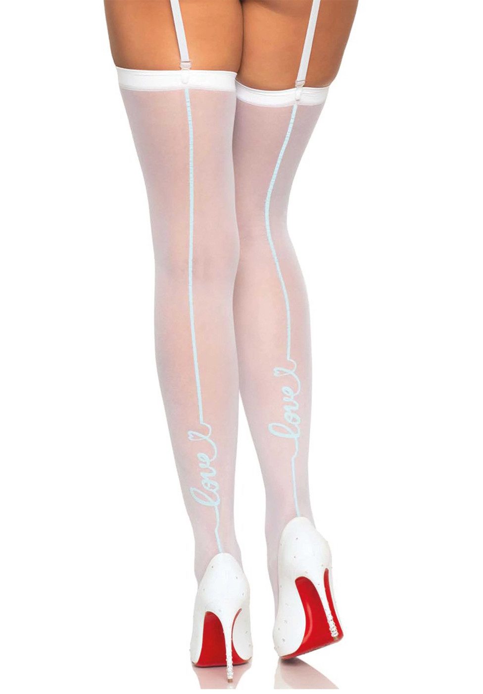 Leg Avenue Strapsstrümpfe Straps-Strümpfe mit Love-Schriftzug - weiß (1-Paar) verleiht jedem Outfit einen Hauch von Sinnlichkeit