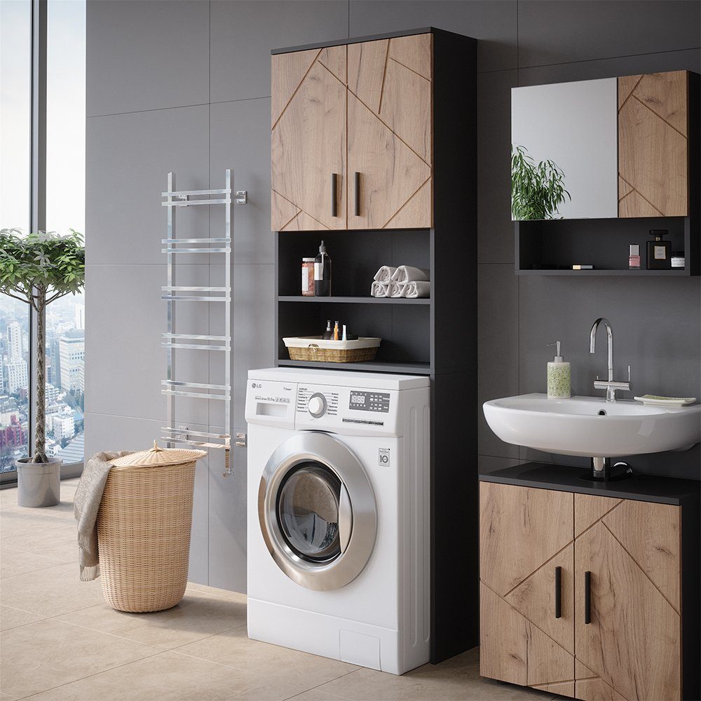 Vicco Waschmaschinenumbauschrank Irma, Anthrazit/Eiche, 64 x 190.5 cm