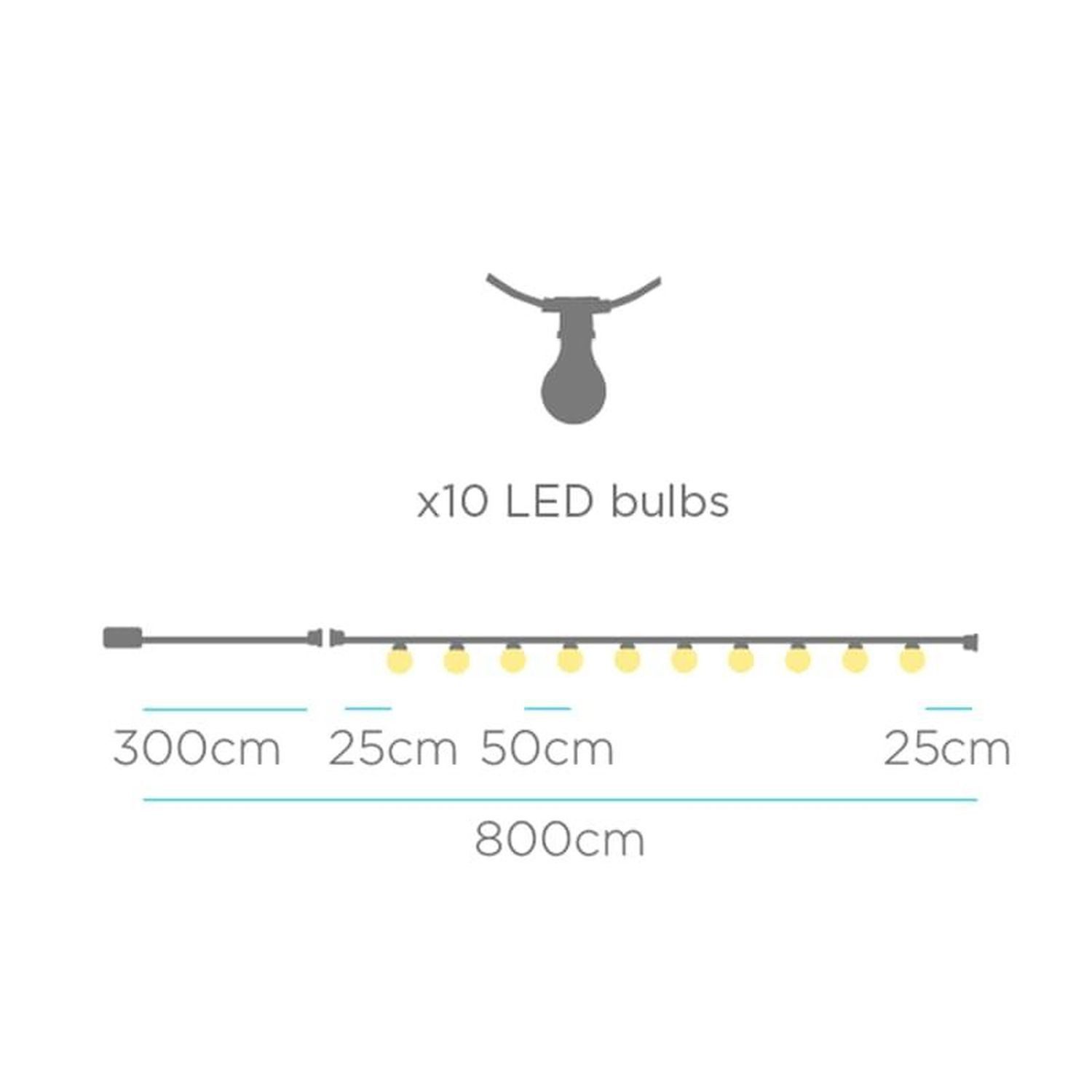 Licht-Erlebnisse Gartenleuchte NARUO, Warmweiß, LED 10x E27 IP44 Weiß 2700 K 5 m lang + 3 m Kabel Steckdosenanschluss