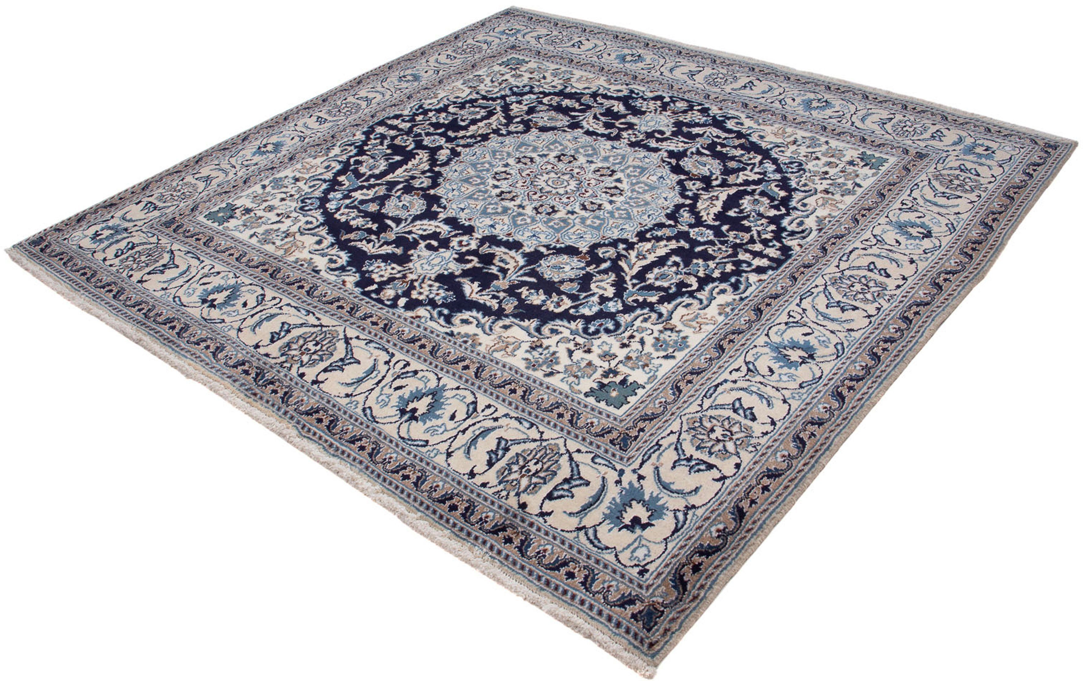Orientteppich Perser - Nain quadratisch - 198 x 192 cm - dunkelblau, morgenland, quadratisch, Höhe: 10 mm, Wohnzimmer, Handgeknüpft, Einzelstück mit Zertifikat