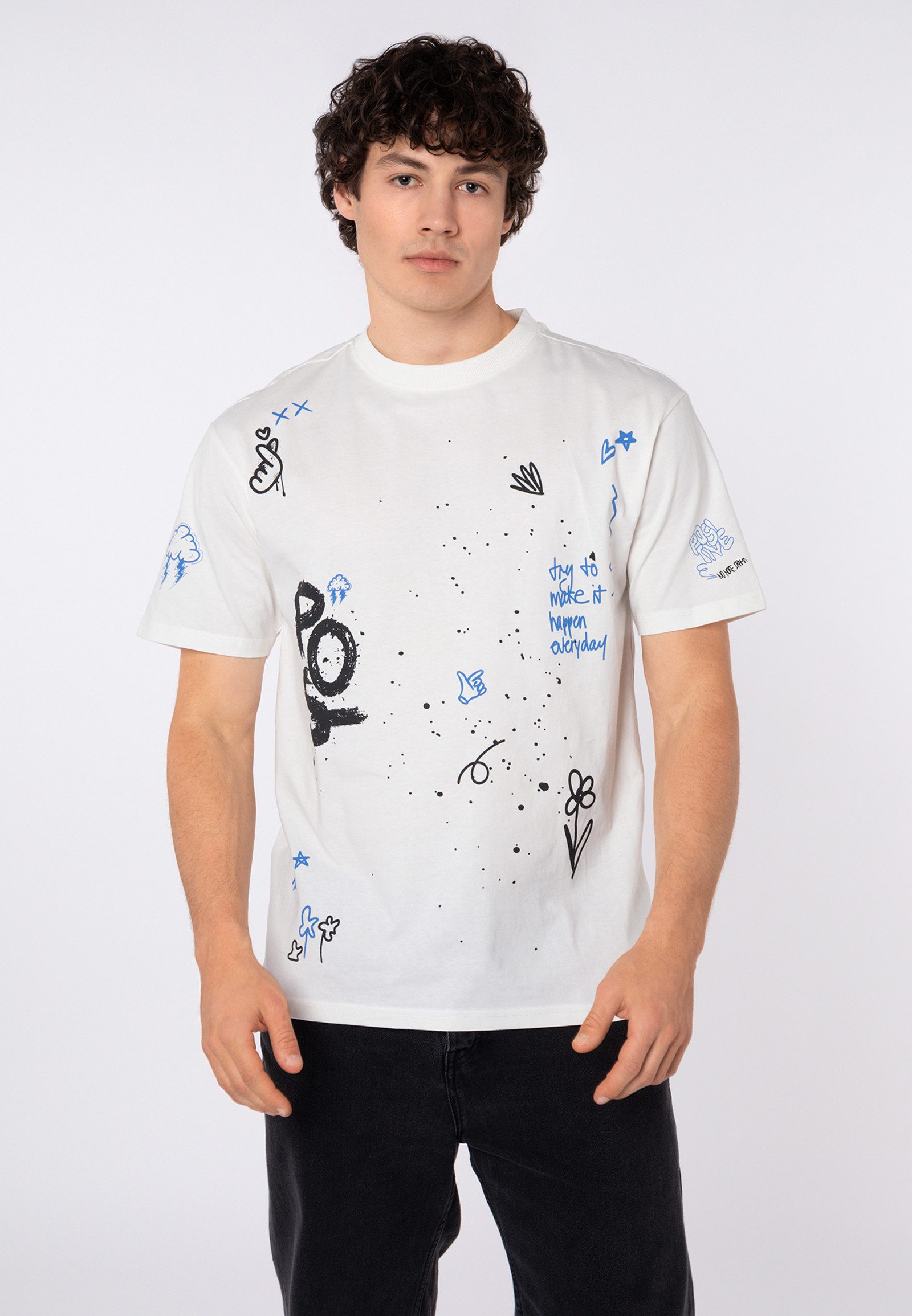 SUBLEVEL T-Shirt Herren Rundhalsshirt Allover-Print Baumwollshirt, Relaxed Fit, bedruckt
