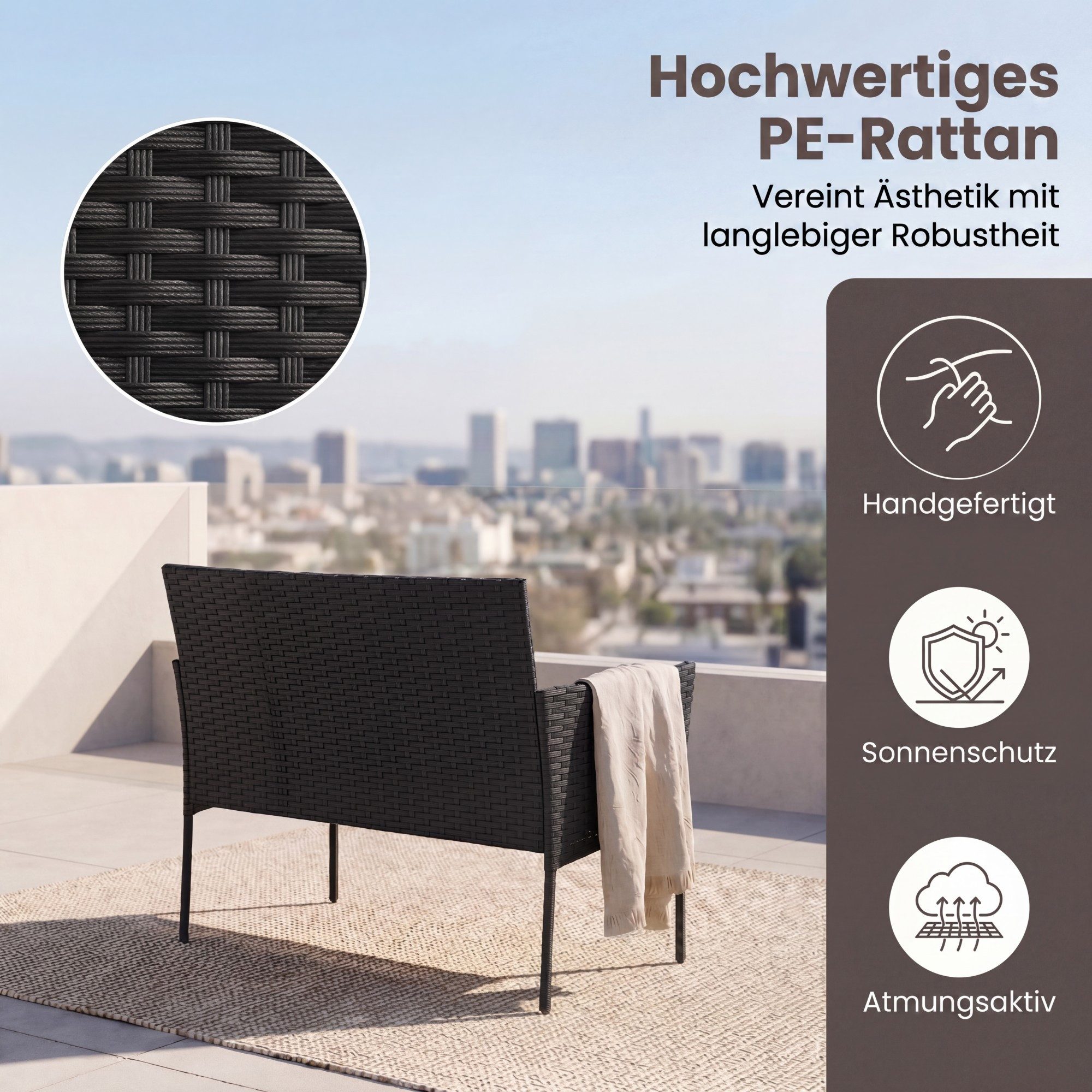 KOMFOTTEU Balkonset, Gartenmöbel Set mit Sessel, Gartentisch & 2 Stühlen, aus Rattan