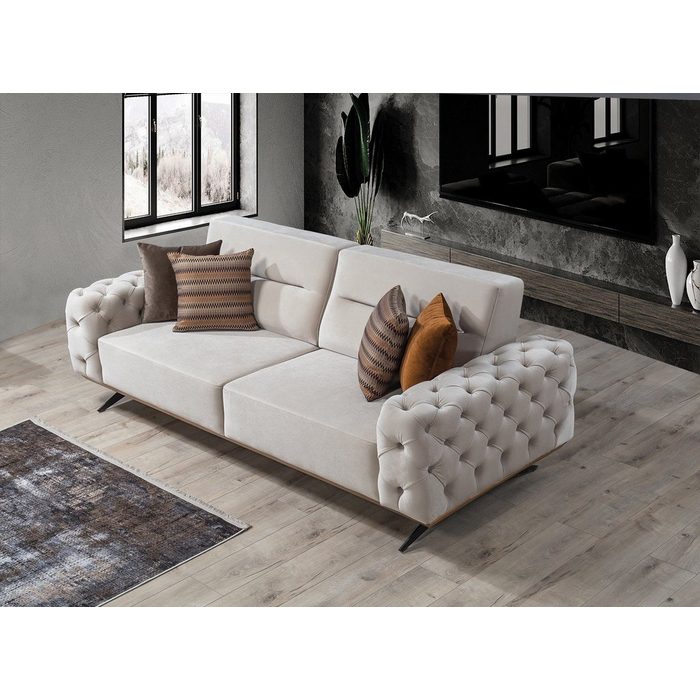 Villa Möbel Sofa Cuba Sofa mitHeftsteppung an den Armlehnen und Sitztiefenverstellung 1 Stk. 2-Sitzer Quality Made in Turkey Luxus-Microfaser (100% Polyester)