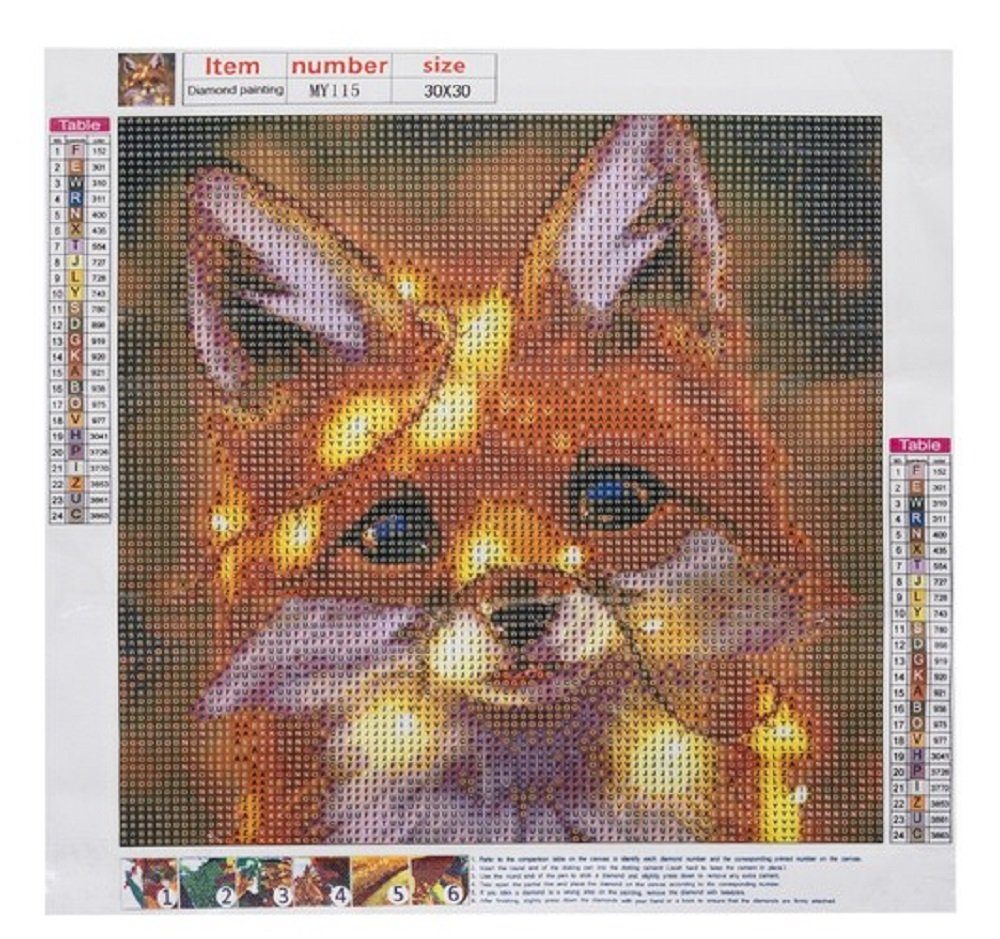 MALATEC Malen nach Zahlen Faszinierende Fuchs-Diamantmalerei im 30x30cm Set (Komplett-Set), Kreativität fördern, Stress abbauen, einzigartige Dekoration