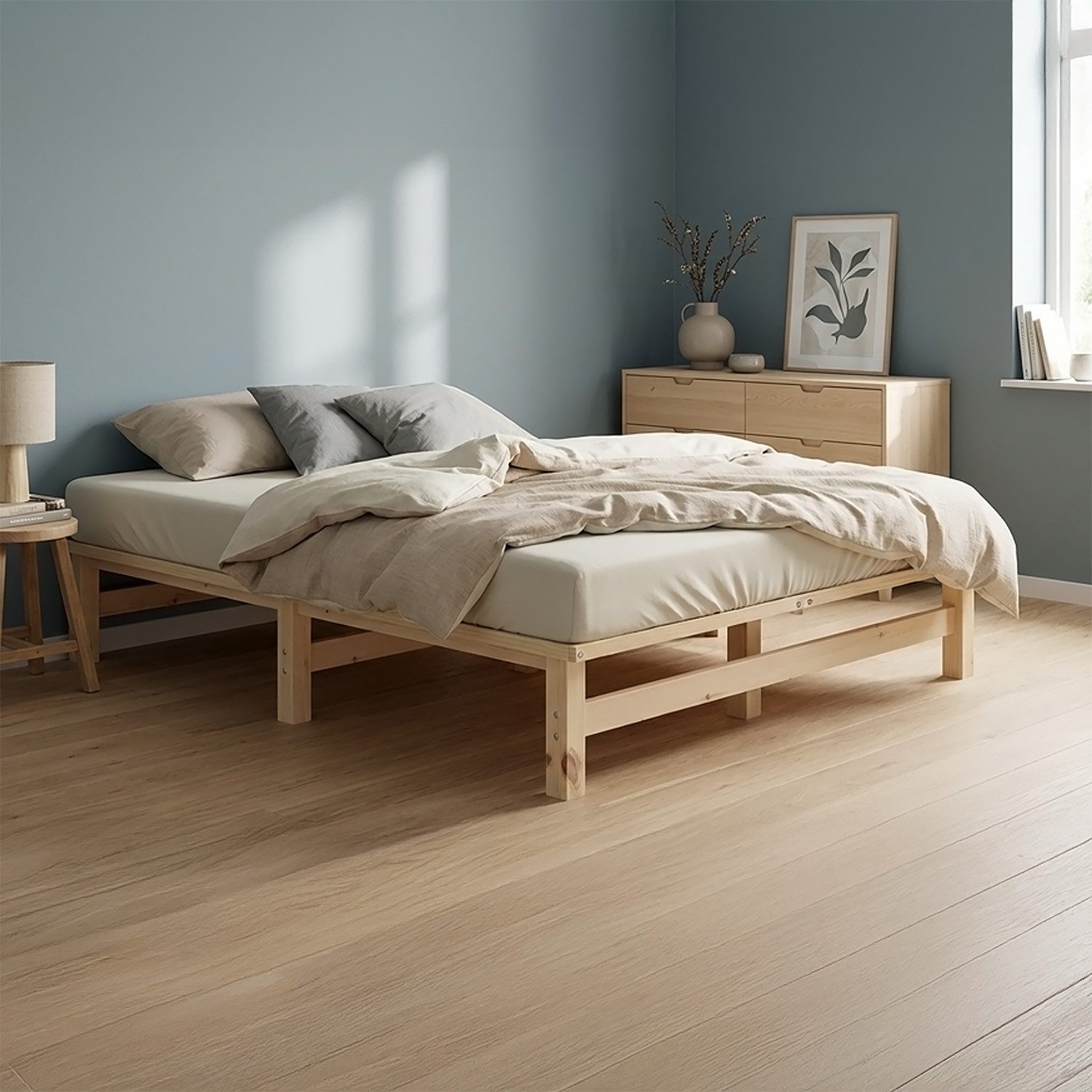 Homestyle4u Palettenbett Holzbett 90x200 120x200 100x200 140x200 Jugendbett Futonbett bodennah (Set, mit Lattenrost)