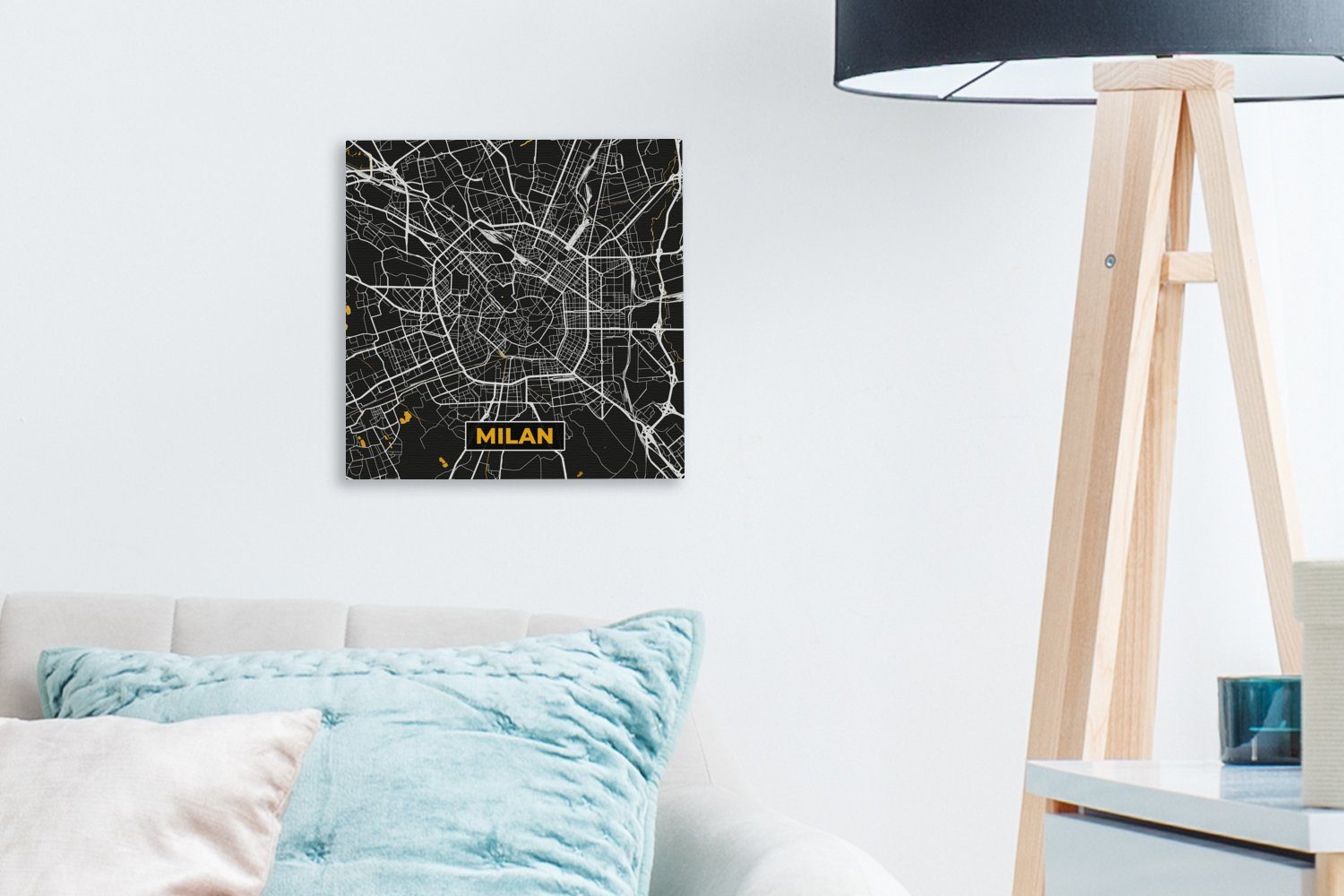 Gold - Leinwandbild Stadtplan Bilder Mailand - Wohnzimmer OneMillionCanvasses® für St), - Karte, Schlafzimmer (1 Leinwand