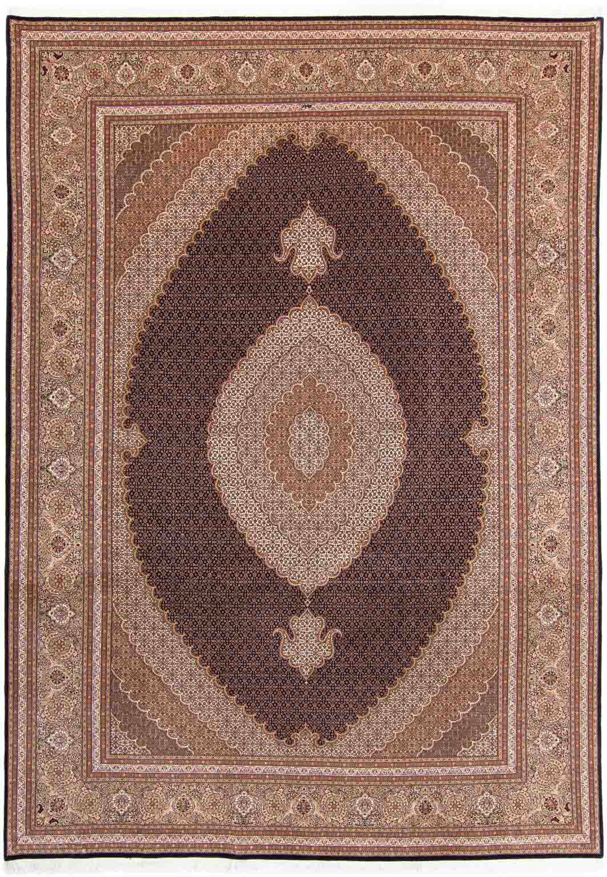 Orientteppich Perser - Täbriz - 352 x 252 cm - hellbraun, morgenland, rechteckig, Höhe: 10 mm, Wohnzimmer, Handgeknüpft, Einzelstück mit Zertifikat