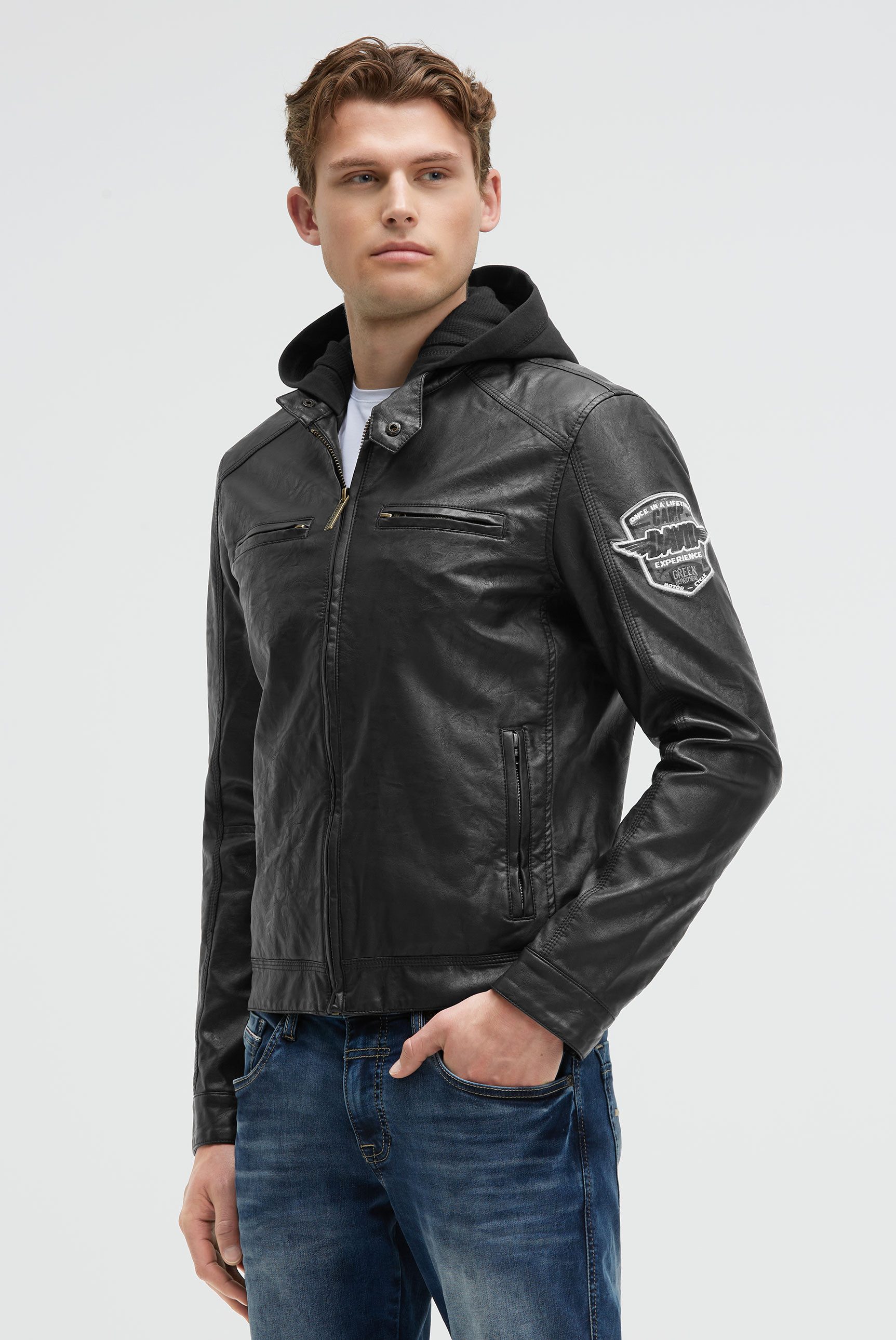 CAMP DAVID Lederimitatjacke mit abtrennbarer Kapuze