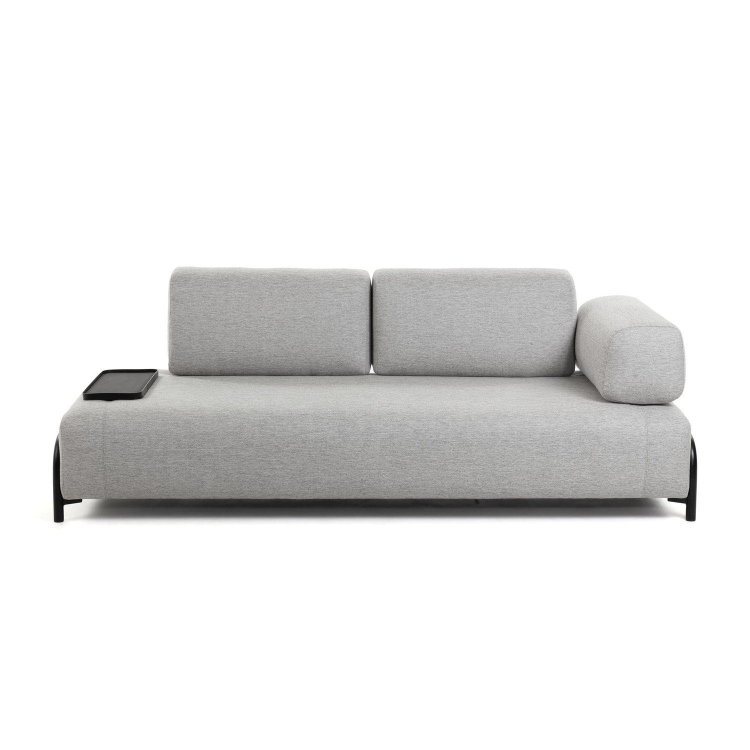 Natur24 Sofa Sofa 232cm Compo kleinem mit 3-Sitzer Couch Tablett hellgrau