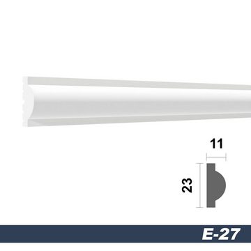 marbet design Zierleiste E-27, 2 Meter / 1 Leiste, Wandvertäfelung Styropor weiß - Segmentierte Wanddekoration XPS Stuck Dekor Kunststoff - Wandkassetten Flachprofile Segmente Wandprofil Raumdesign Ideen (E-27 23x11 mm, 2 Meter)