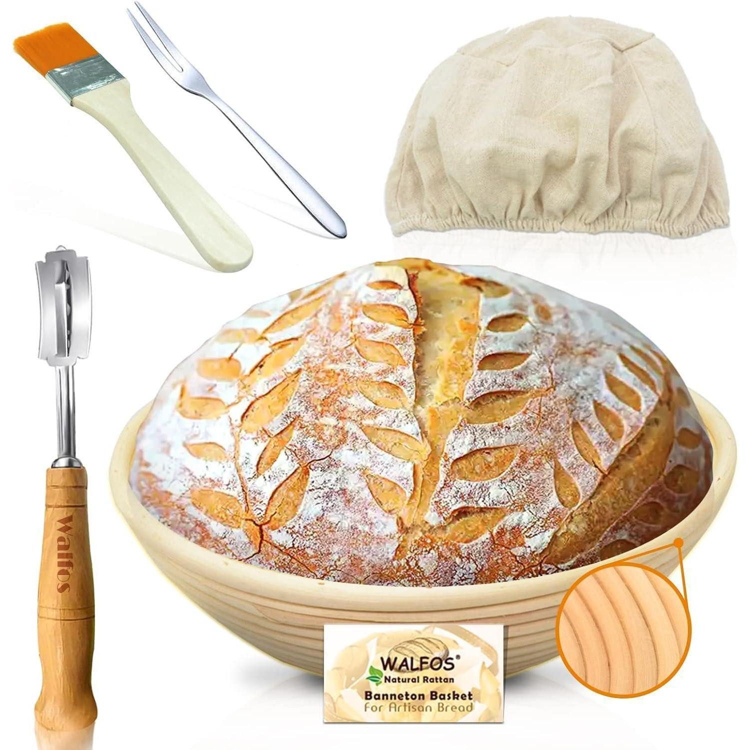 LuxusKollektion Gärkorb Gärkörbchen Rundes Broteinheit 23cm Natur-Rattan-Set mit Zubehör, (1-tlg)