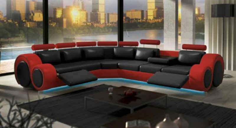 JVmoebel Ecksofa Leder Sofa Xxl Relax Design Sofas Ledercouch Eck couch Neu Sofort, 3 Teile, Made in Europa