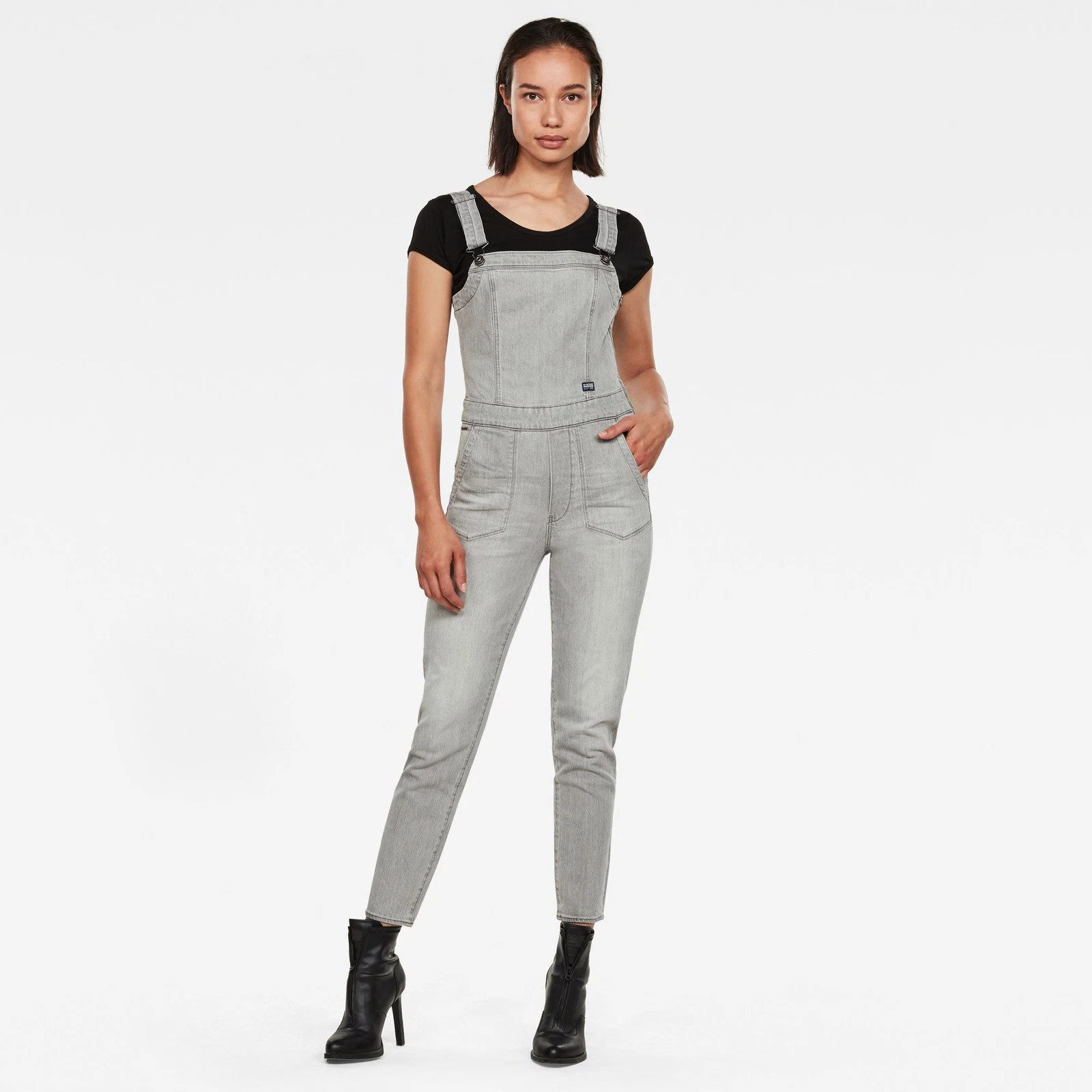 G-STAR Jumpsuit Damen Eyevi Slim wmn Sun Faded Pewter Grey Größe: XS (1-tlg) Verstellbare Träger, Maschinenwäsche