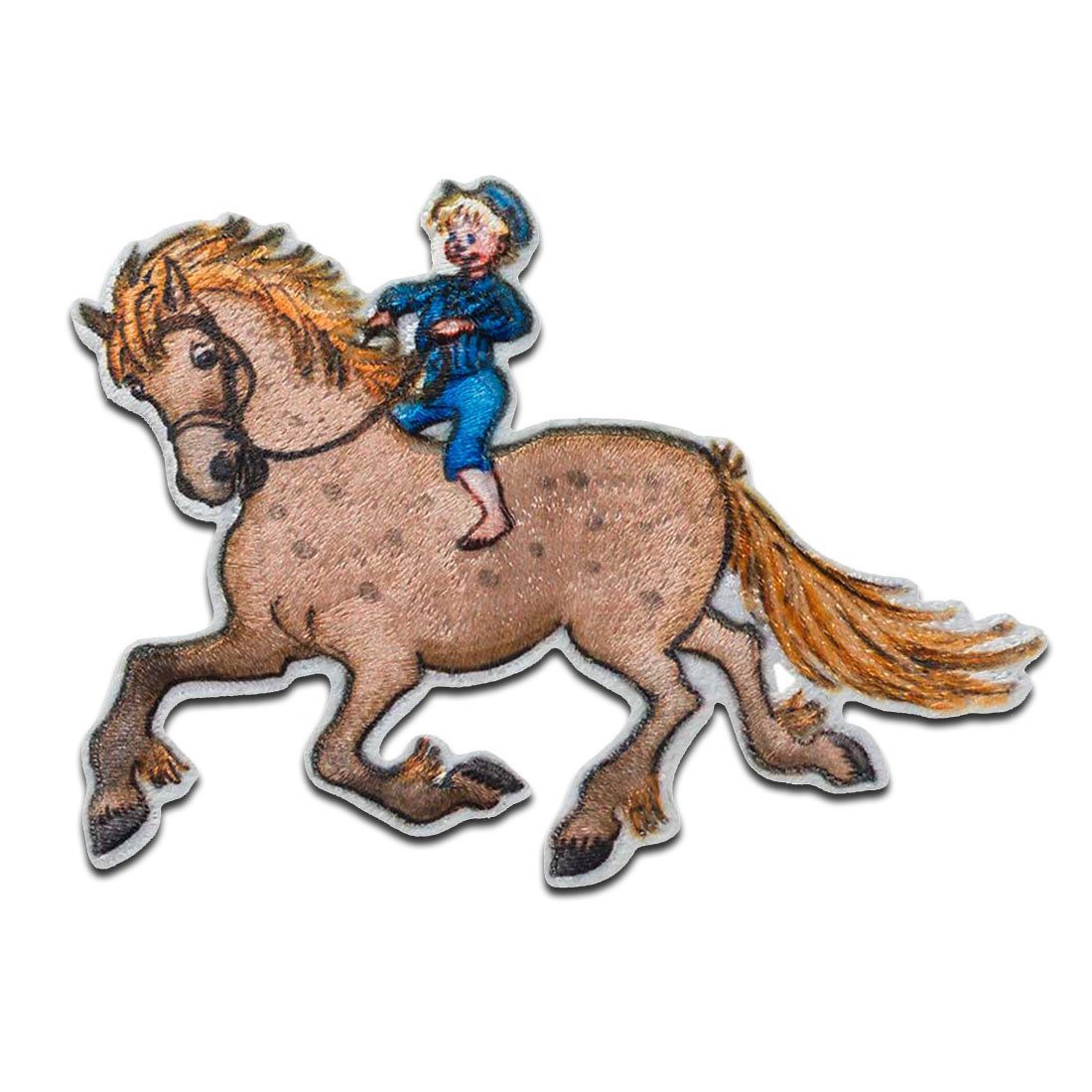 Mono-Quick Aufnäher Bügelbild, Aufbügler, Applikationen, Patches, Flicken, zum aufbügeln, Polyester, Michel aus Lönneberga mit Pferd - Größe: 5,8 x 8 cm