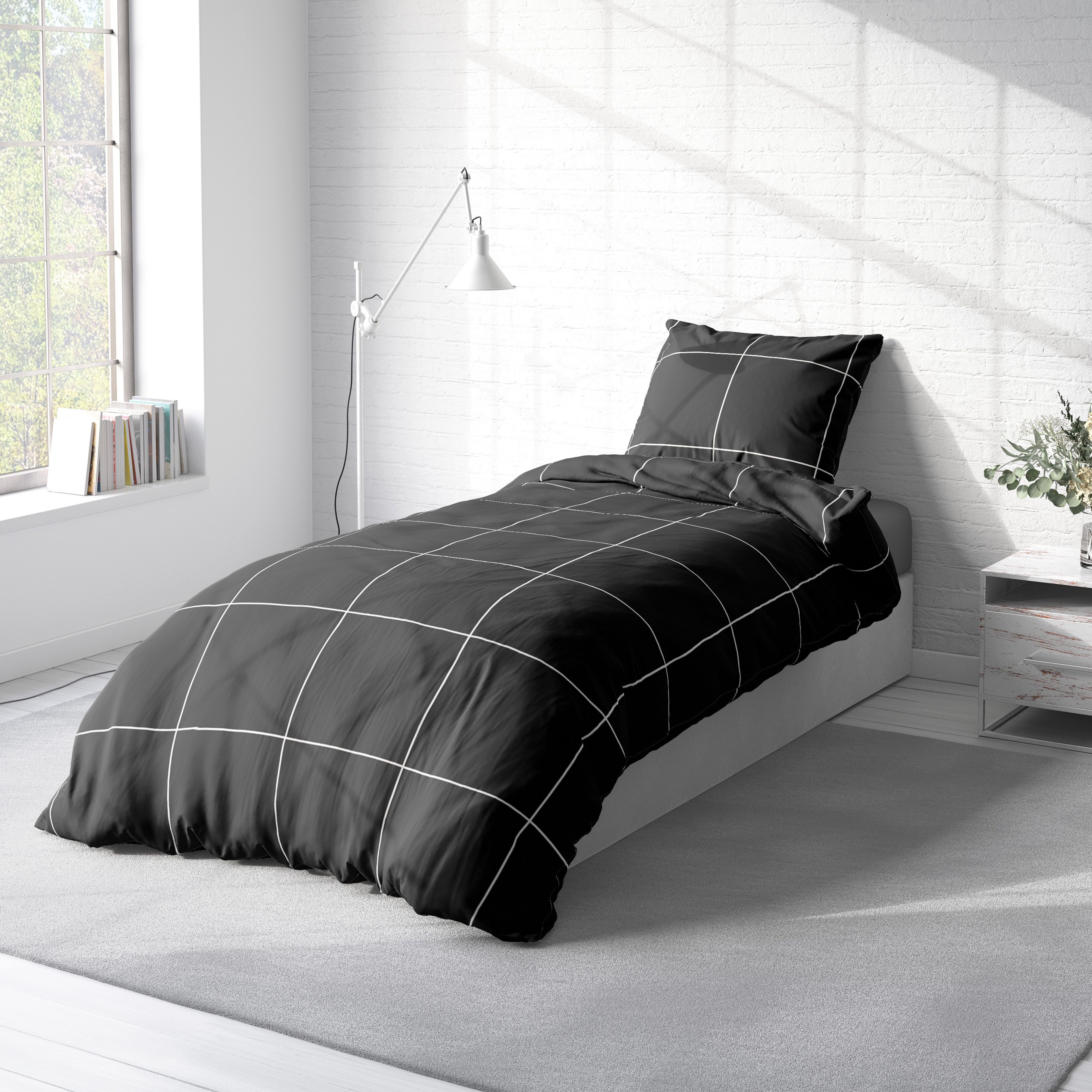 One Home Bettwäsche Winter Karomuster, Flanell, 4 teilig, modern kariert, kuschelig flauschig warme weiche Baumwolle Biber