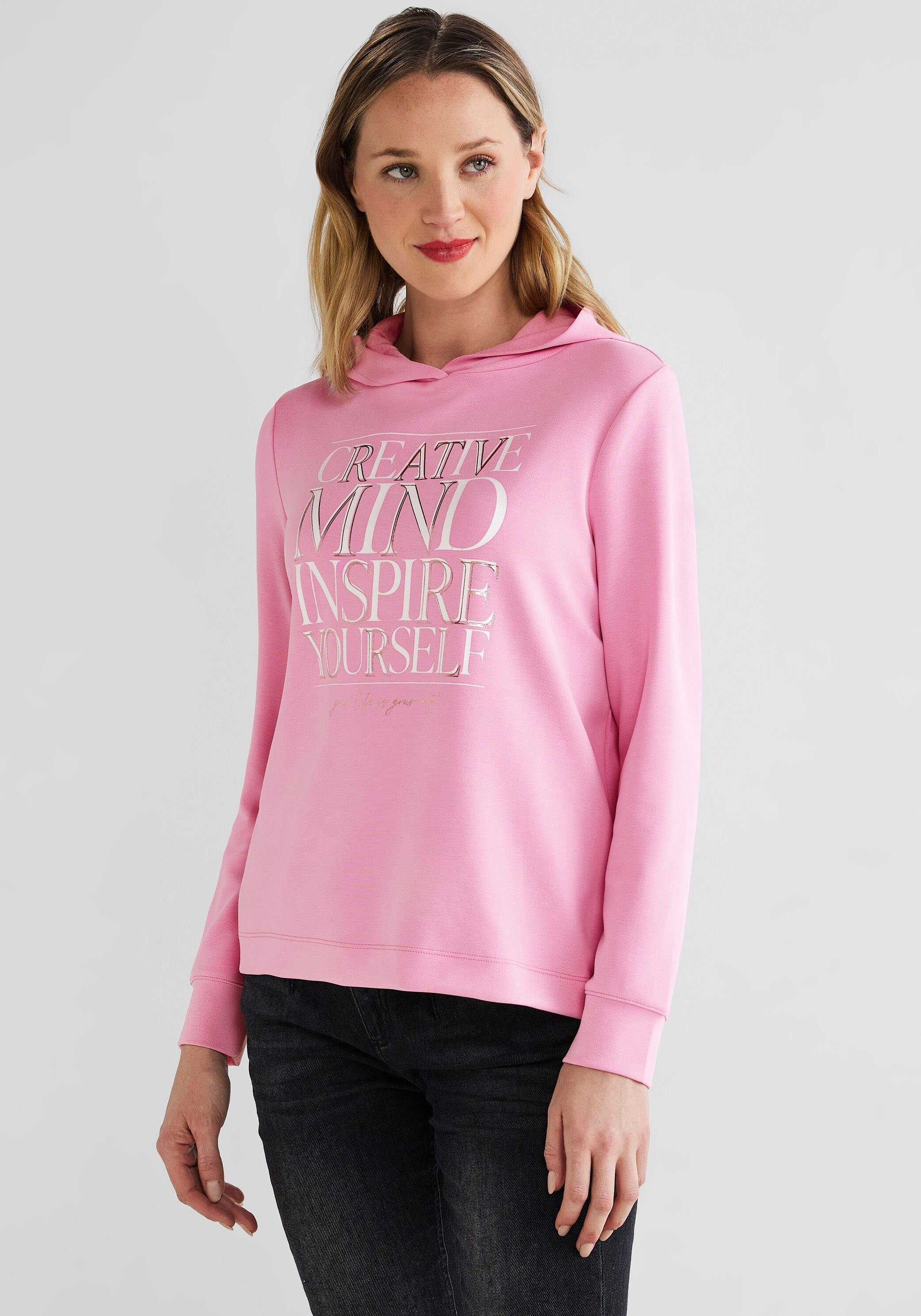 STREET ONE winter "Creative Kapuzenshirt soft mit großem Mind" Wording-Print rose