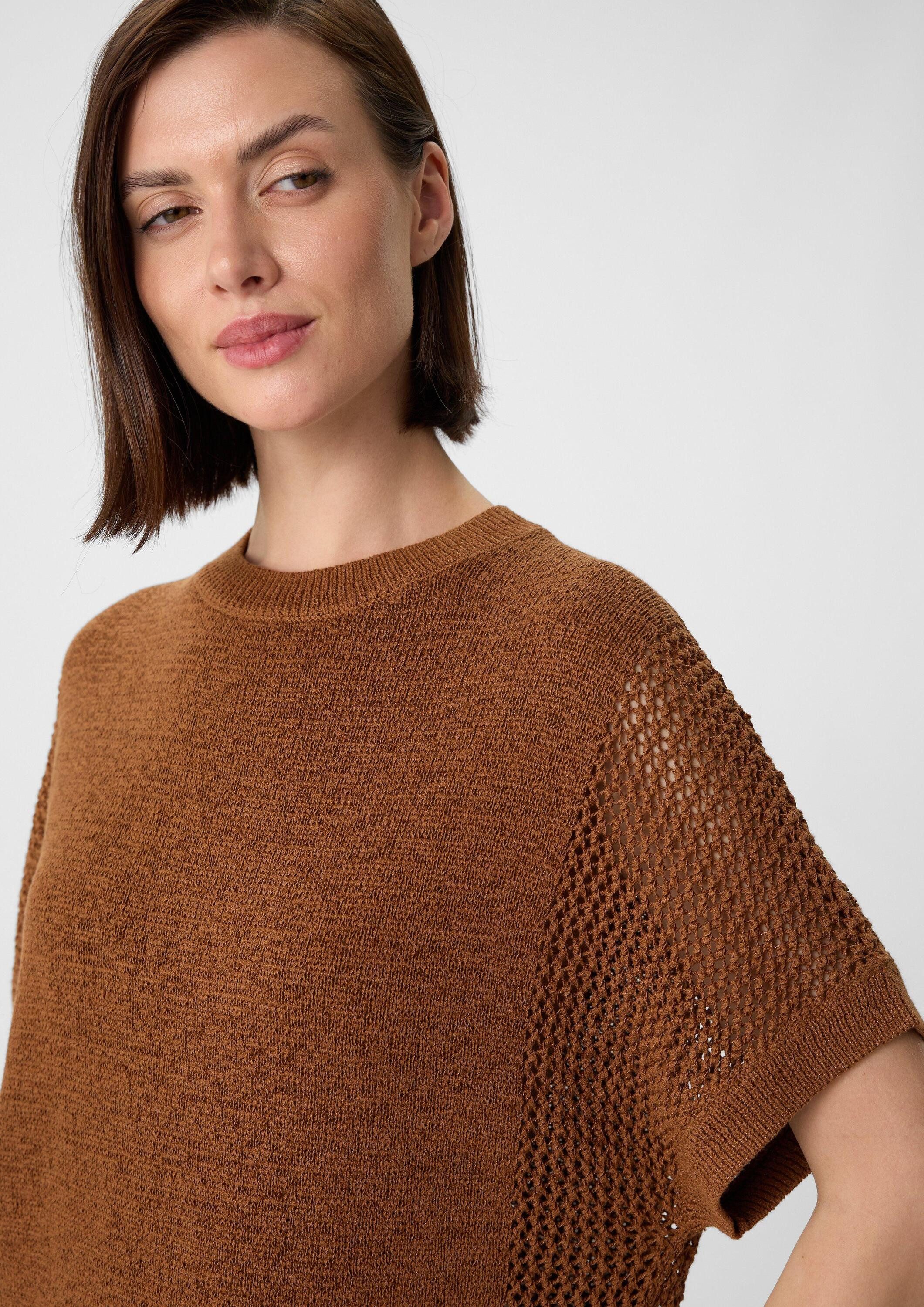 comma Kurzarmpullover Strickpullover Kurzarm-Pullover im Loose Fit aus Ajourstrick