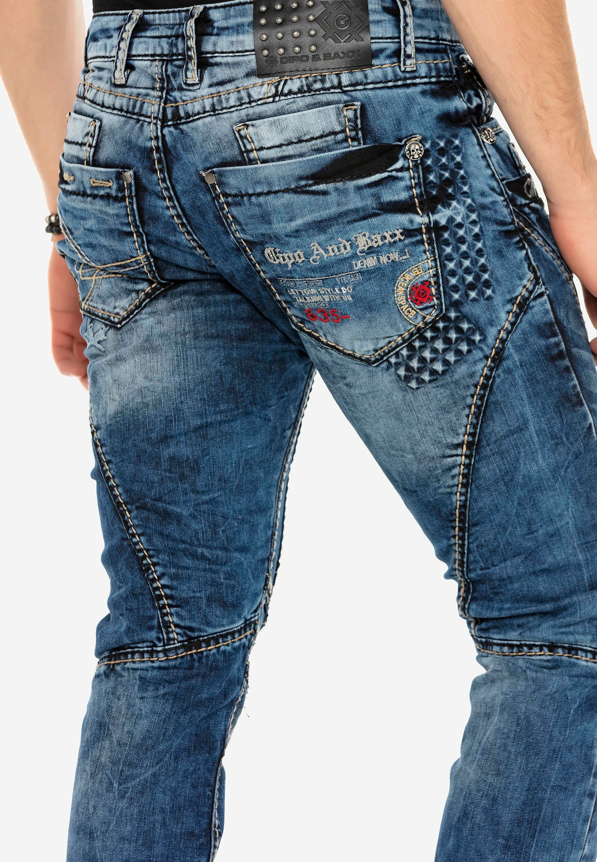 Cipo & Baxx Straight-Fit in Ziernähten Jeans trendigen Bequeme mit