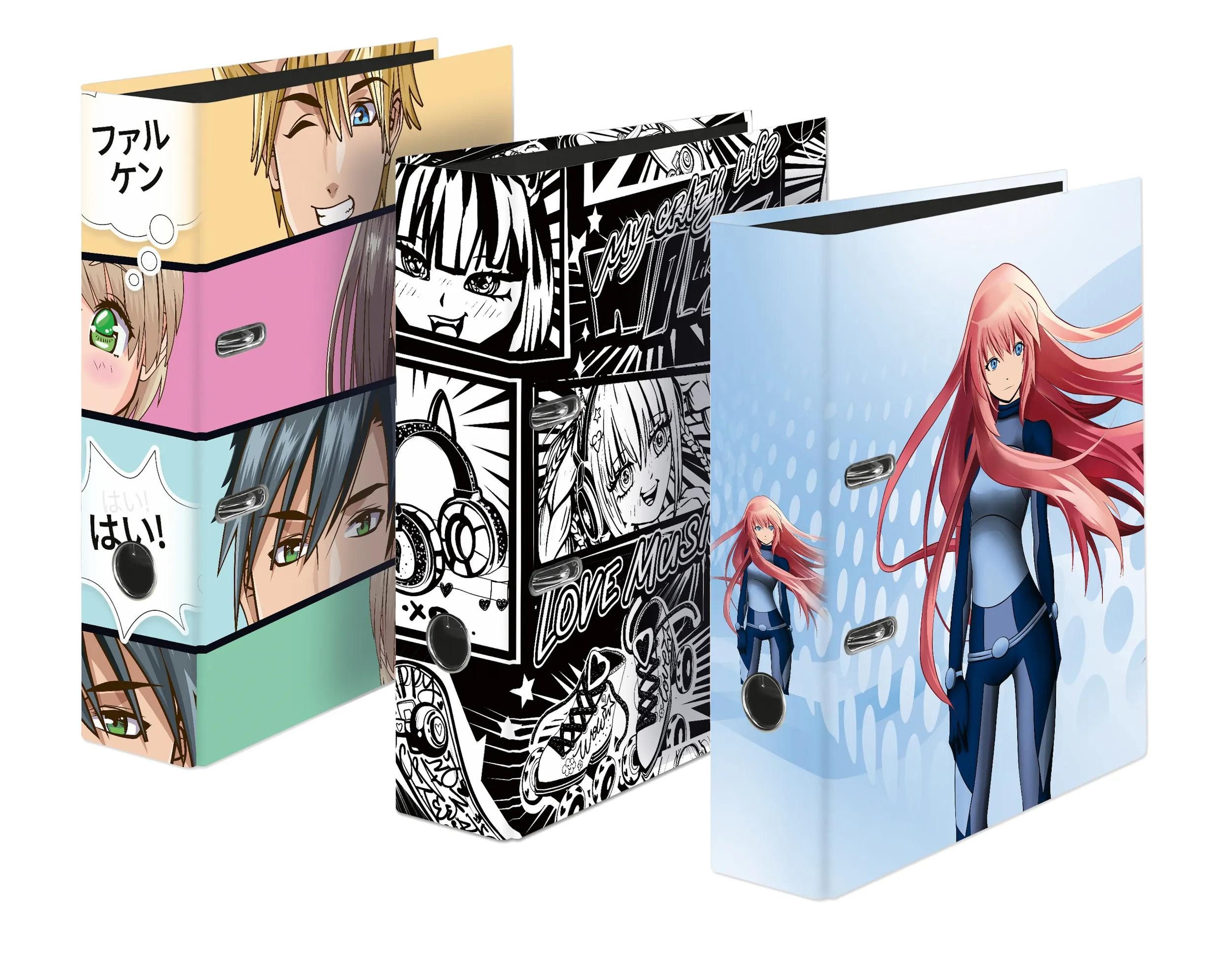 Aktenordner 6x Motivordner Manga A4 Rücken 8cm Griffloch Sortiert 21002208F