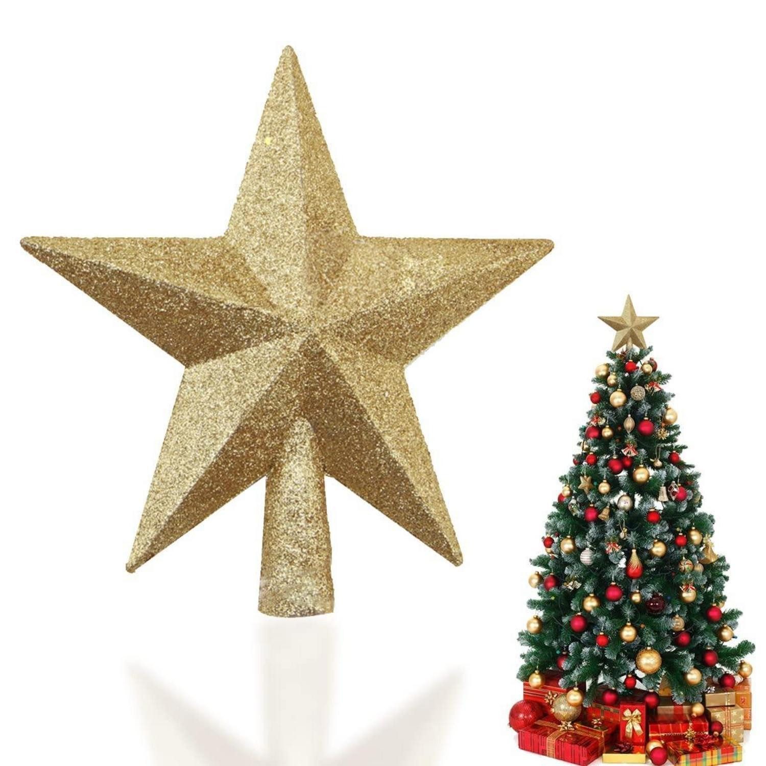 LuxusKollektion Christbaumspitze Christbaumspitze Stern Gold 20cm 3D Glitzer