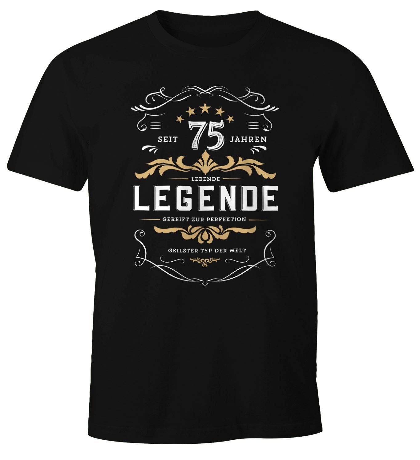 MoonWorks 30-80 Geburtstag mit Moonworks® T-Shirt 75 Print-Shirt Lebende schwarz Print Jahre Geschenk Herren Legende