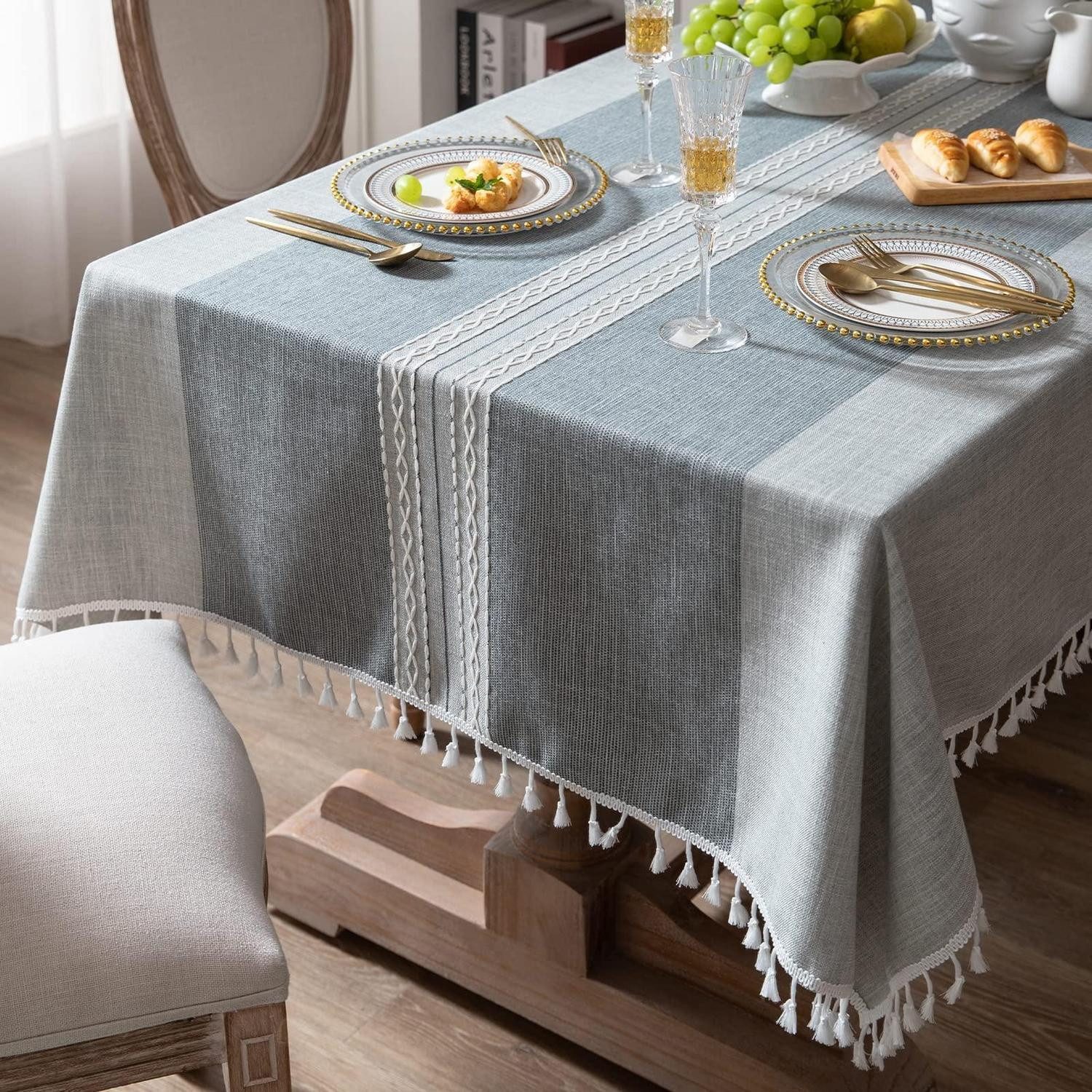 LuxusKollektion Tischdecke Tischdecke rechteckig 140x260cm Grau Gestreift (1-tlg)