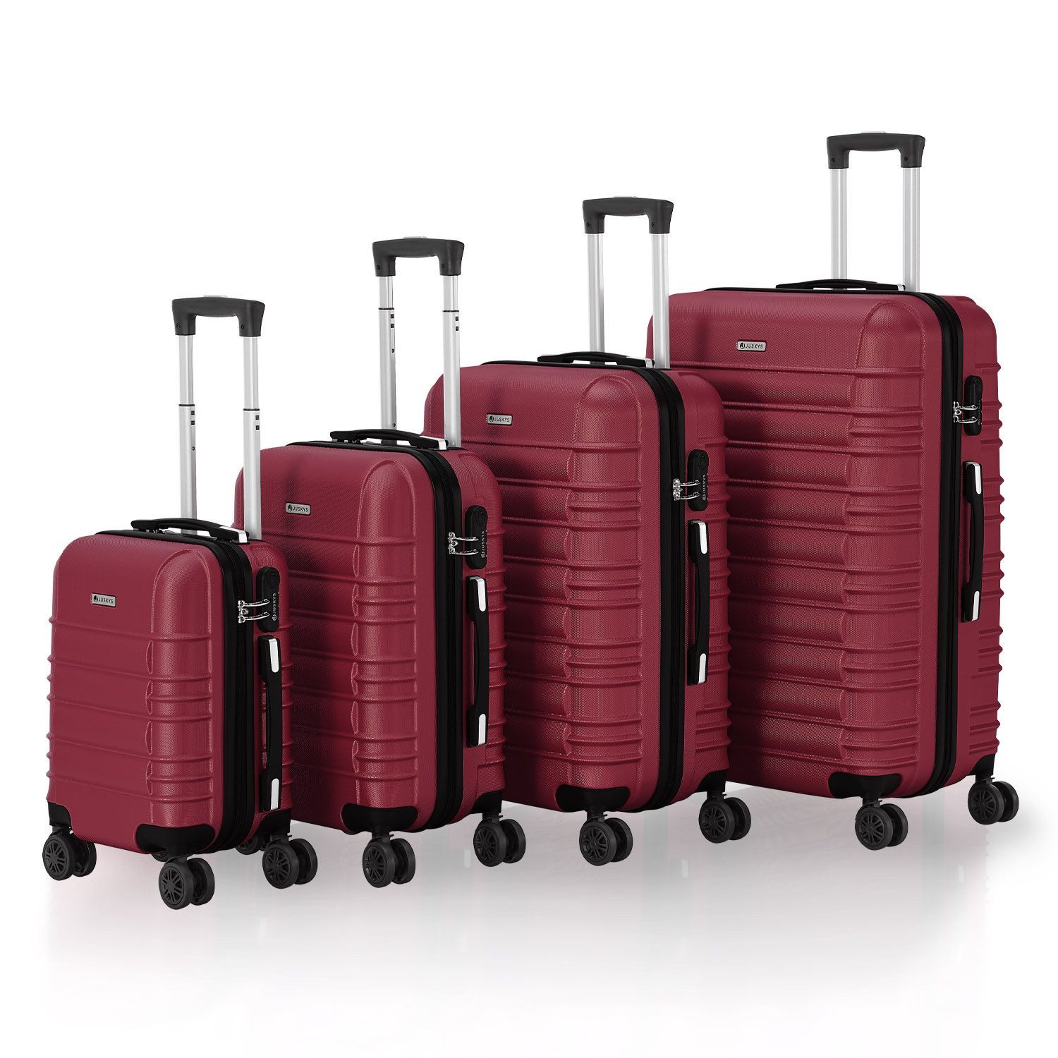 Juskys Trolleyset Rom, 4 Rollen, (4 tlg., 4-teilig), 4 Koffer, 360° Rollen, robuste Hartschale, mit Zahlenschloss