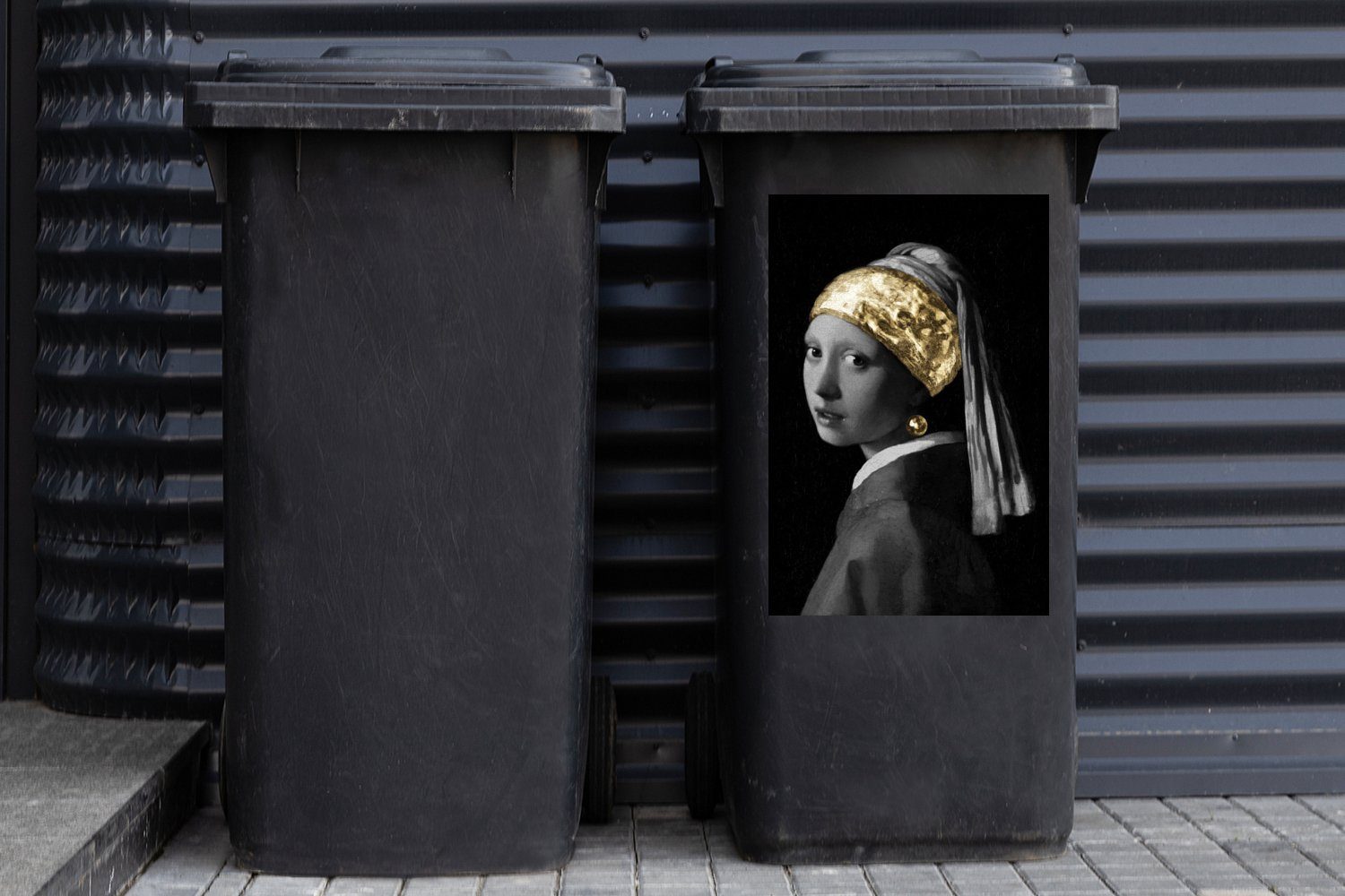 MuchoWow Wandsticker Mädchen Gold Sticker, Johannes St), Abfalbehälter Perlenohrring - mit Mülleimer-aufkleber, (1 Vermeer einem - Mülltonne, Container