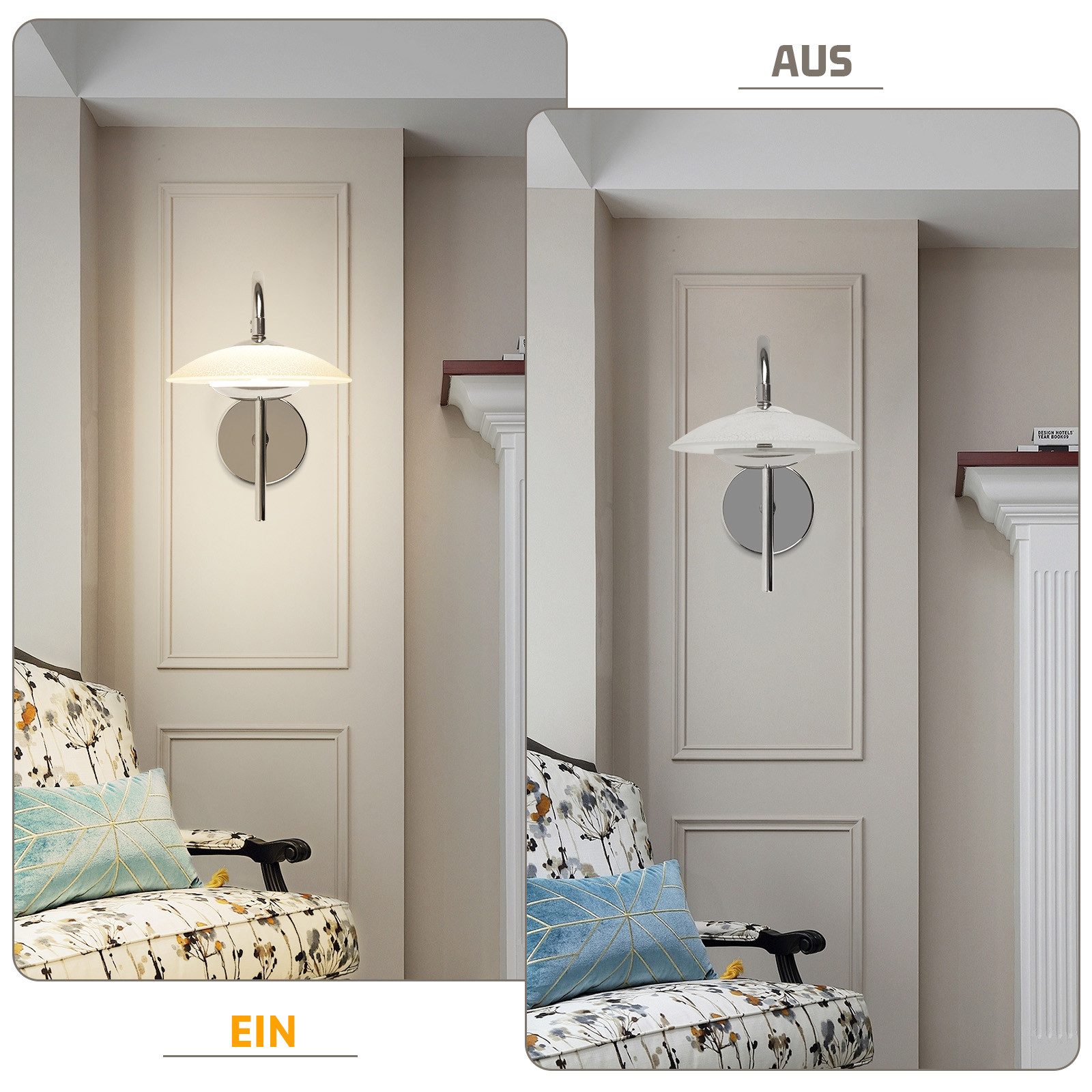 Glitzerlife LED Wandlampe Innen Wandleuchte - Modernes Design Flurlampe 3000K Warmweiß Wandbeleuchtung Chrom Glas Metall Rund Schlafzimmer Beleuchtung Für Hotel_voghion.com