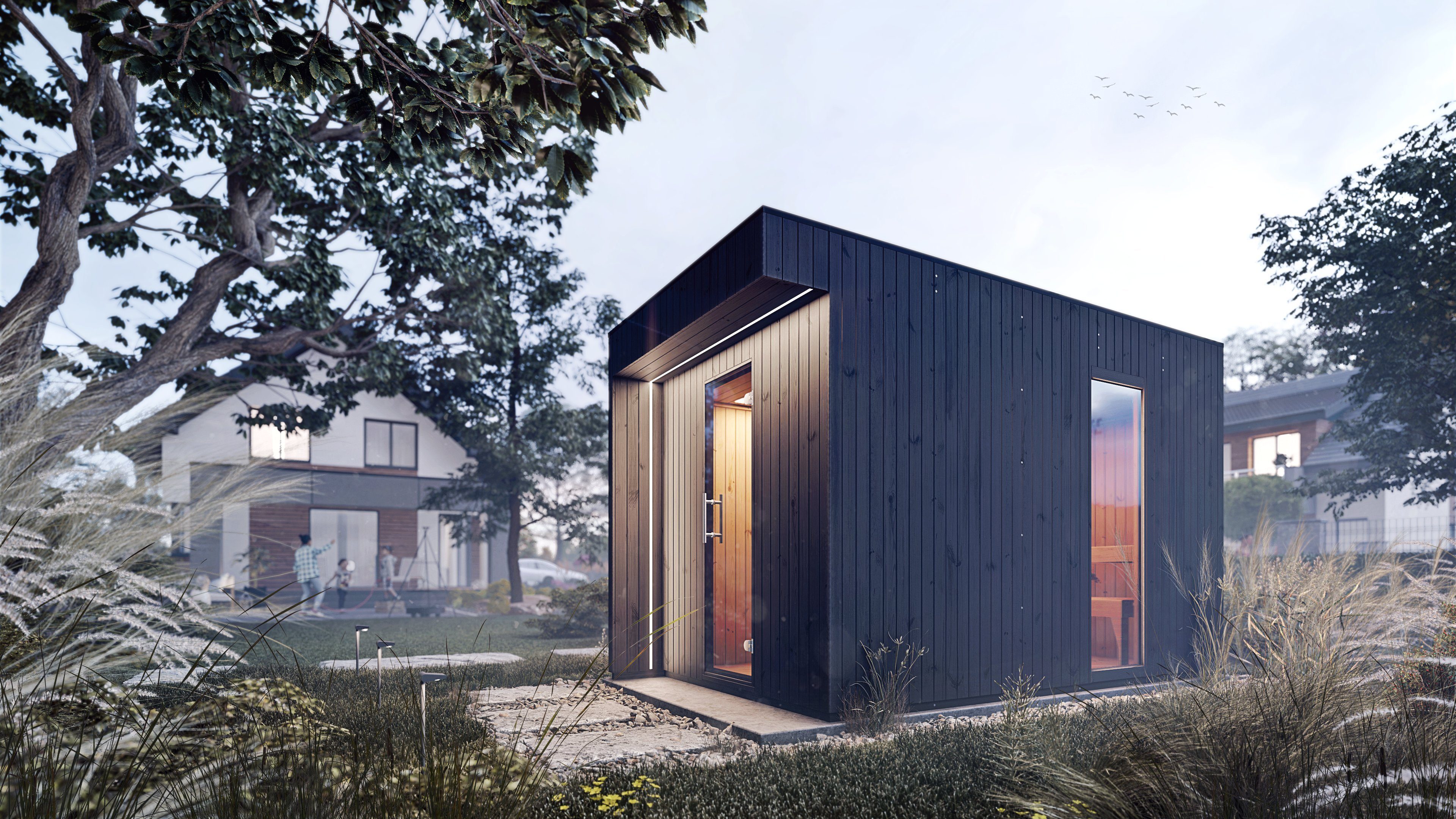 FinnTherm Saunahaus Siena, BxTxH: 203 x 397 x 236 cm, 72 mm, in Imprägniert Inkl. Fußboden