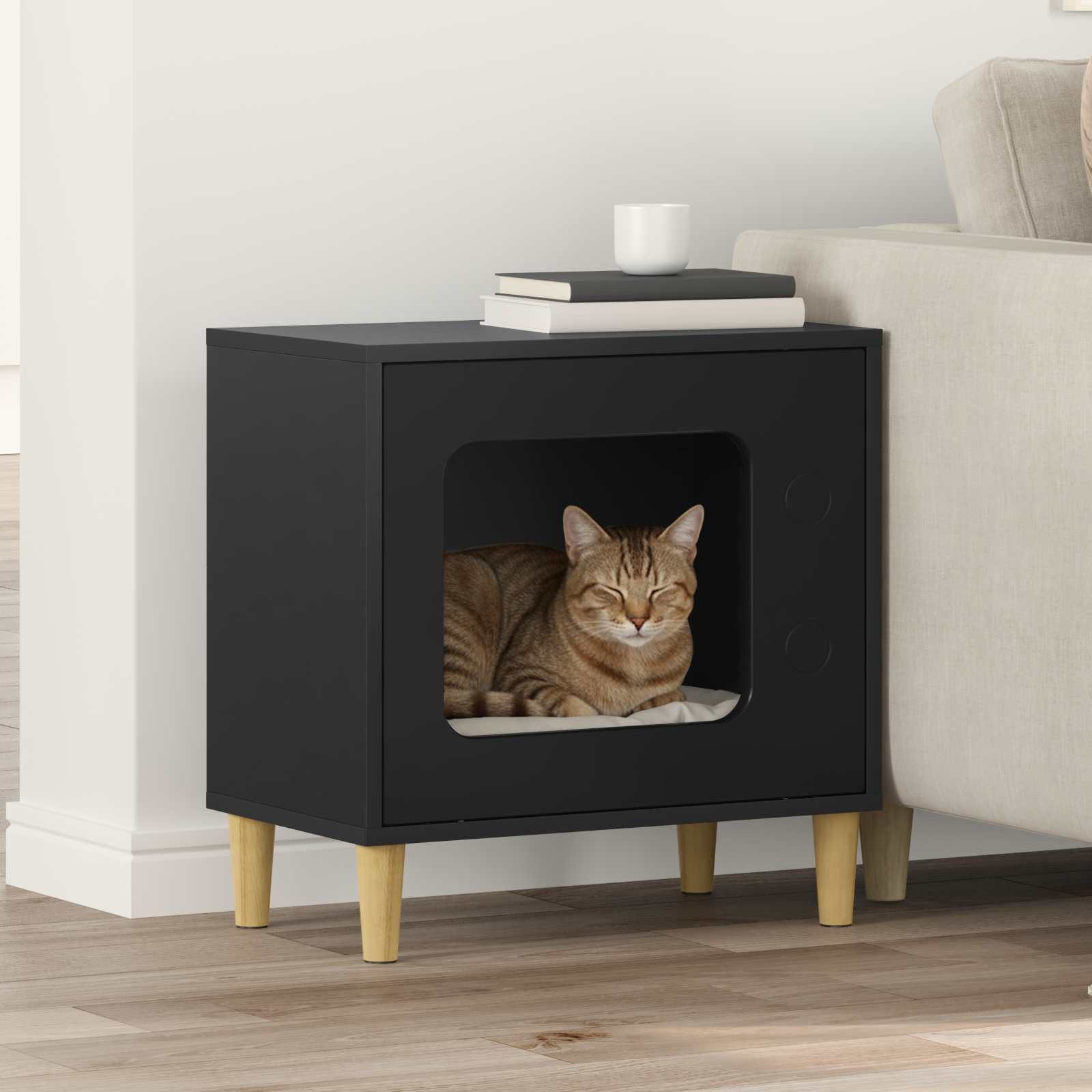 vidaXL Katzenhaus, Katzenhaus Schwarz 51 x 30 x 52 cm Holzwerkstoff