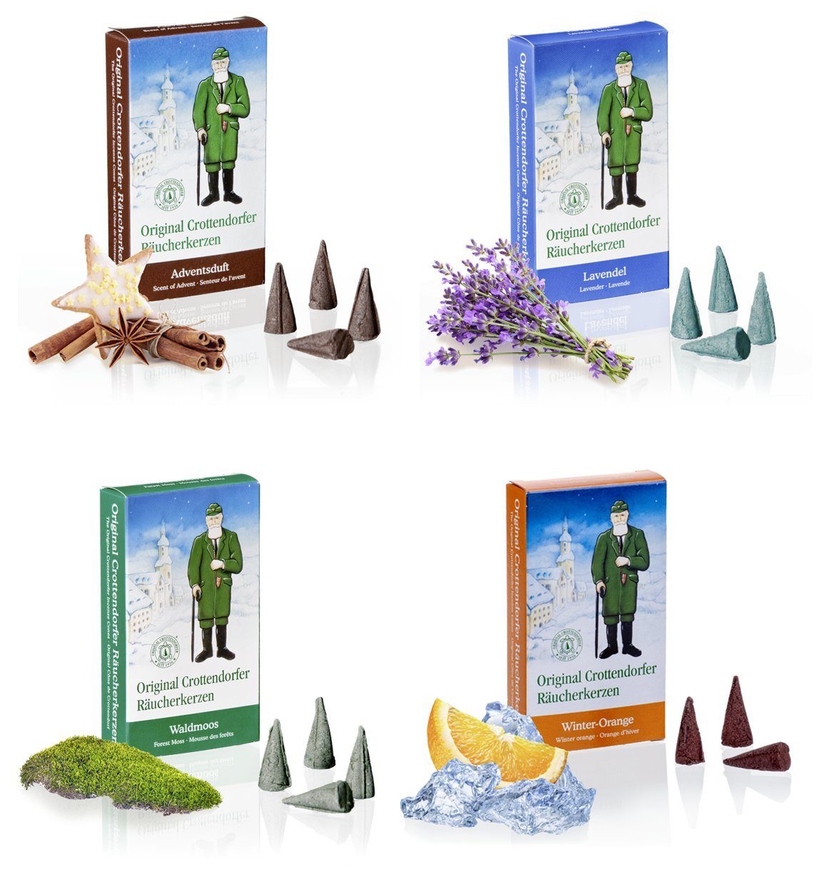 Crottendorfer Duftkerze 4er Set Adventsduft / Winter-Orange / Waldmoos / La günstig online kaufen