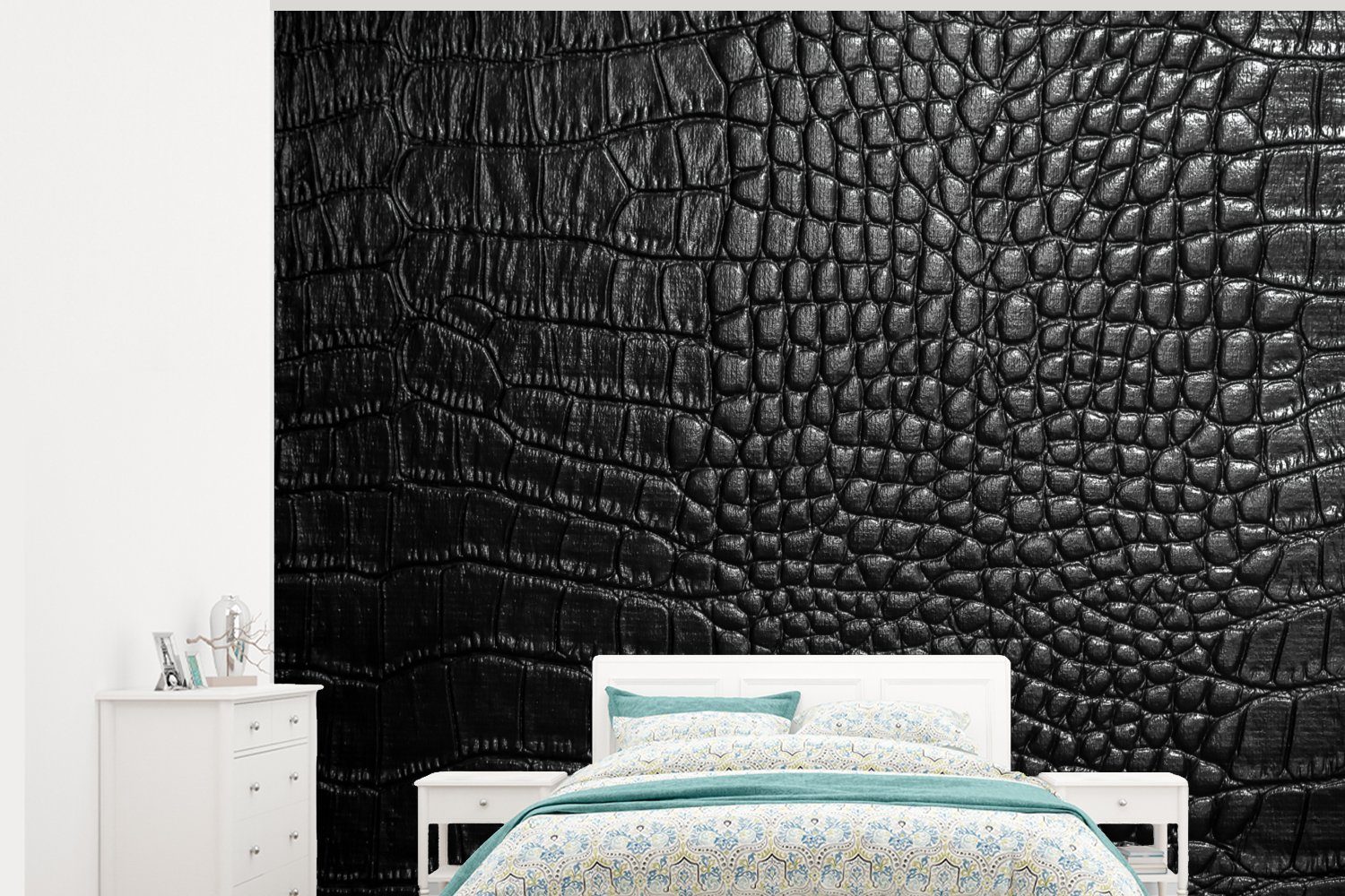MuchoWow Fototapete Leder - Textur - Schwarz - Grau, Matt, bedruckt, Montagefertig Vinyl Tapete, Wandtapete, 275x220 cm