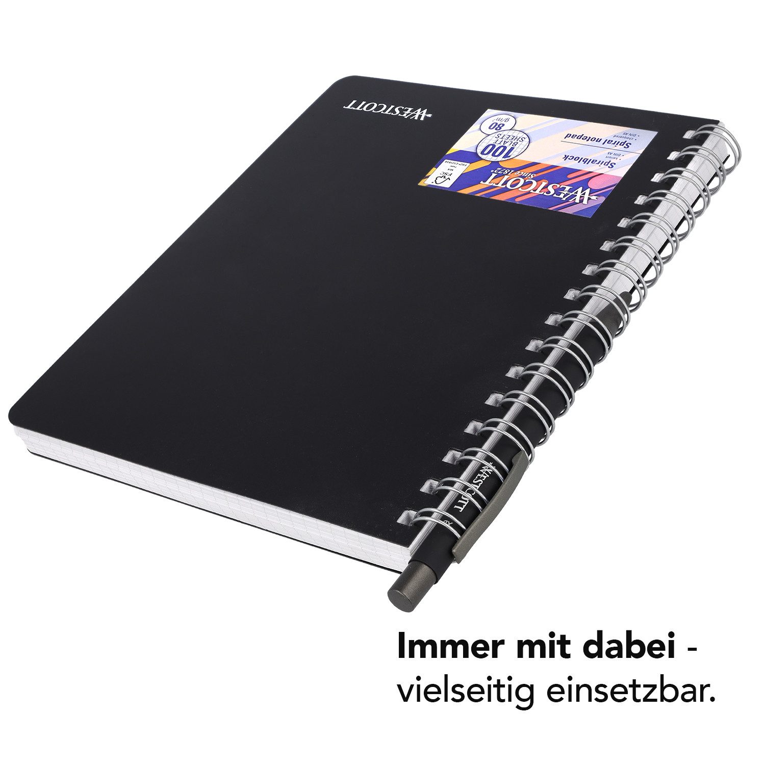 WESTCOTT Notizblock Spiralblock Notizbuch A5 kariert, 200 Seiten Ringbuch perforiert, Premium 80 g/m² Papier, Kunststoffcover – Bild 4 von 5
