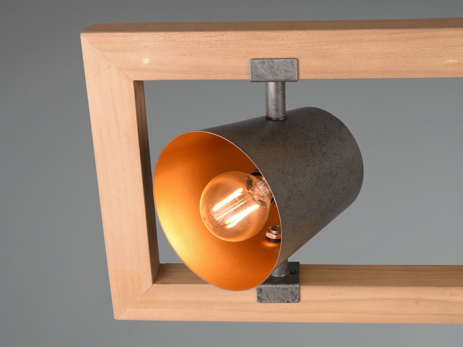 TRIO Leuchten LED Pendelleuchte, Dimmfunktion, LED wechselbar, Warmweiß, Holz-lampen hängend Holzbalken Industriedesign mehrflammig 100cm breit