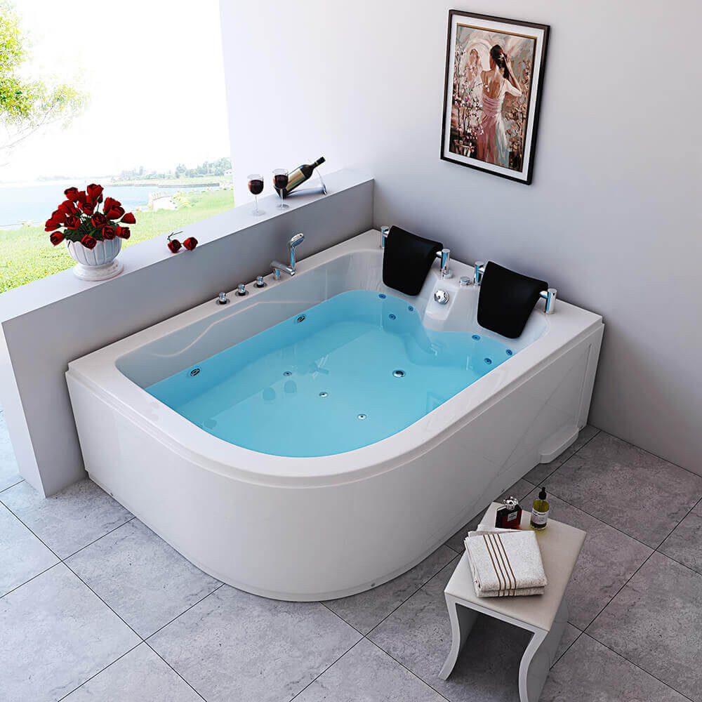 HOME DELUXE Whirlpool-Badewanne BLUE OCEAN - XL 180 x 120 cm, (inkl. Nackenkissen, Armaturen und Whirlpoolpumpe), ABS-Sanitäracryl, Eckwanne, 2 Personen