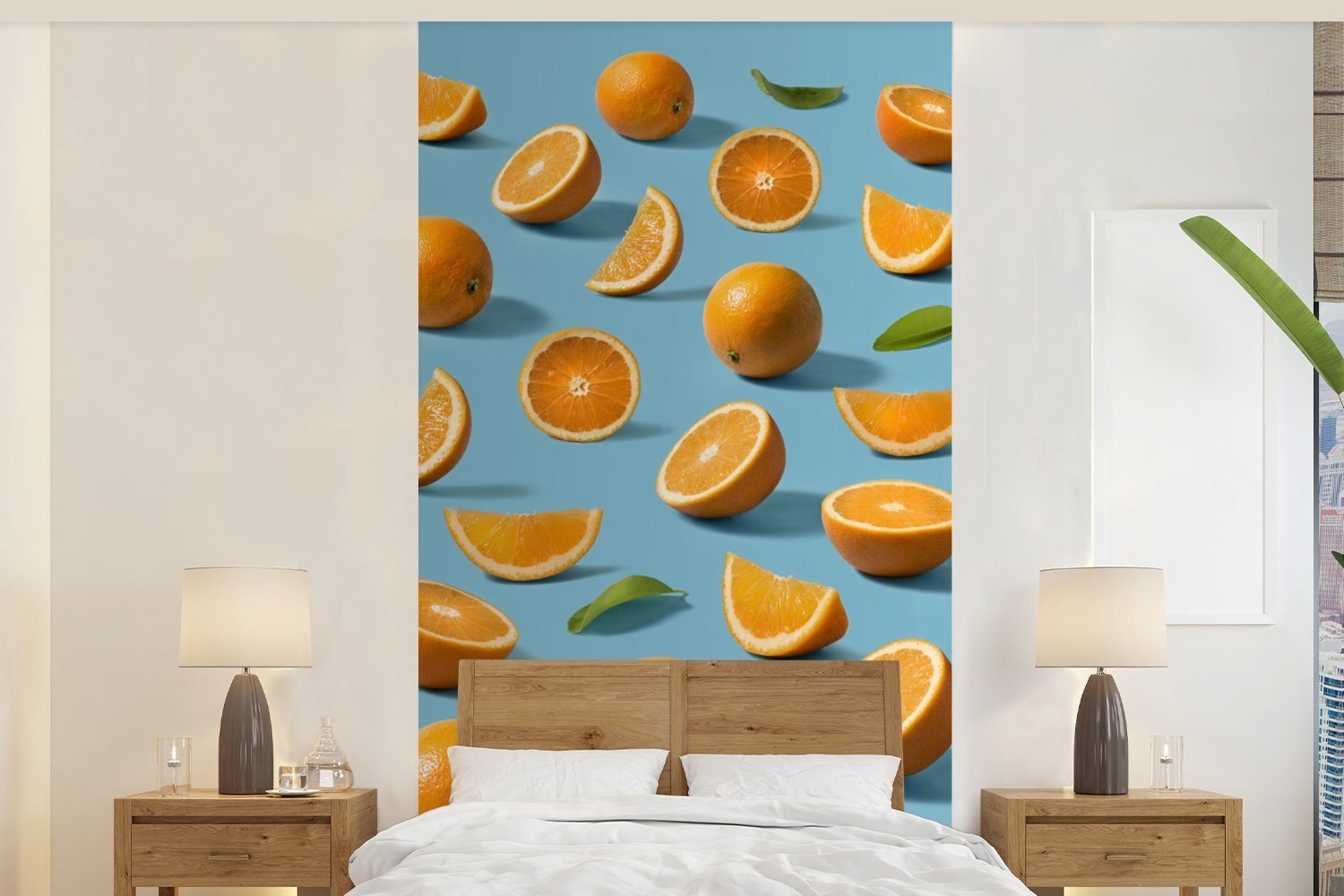 MuchoWow Fototapete Orange - Stilleben - Obst, Matt, bedruckt, (2 St), Vliestapete für Wohnzimmer Schlafzimmer Küche, Fototapete