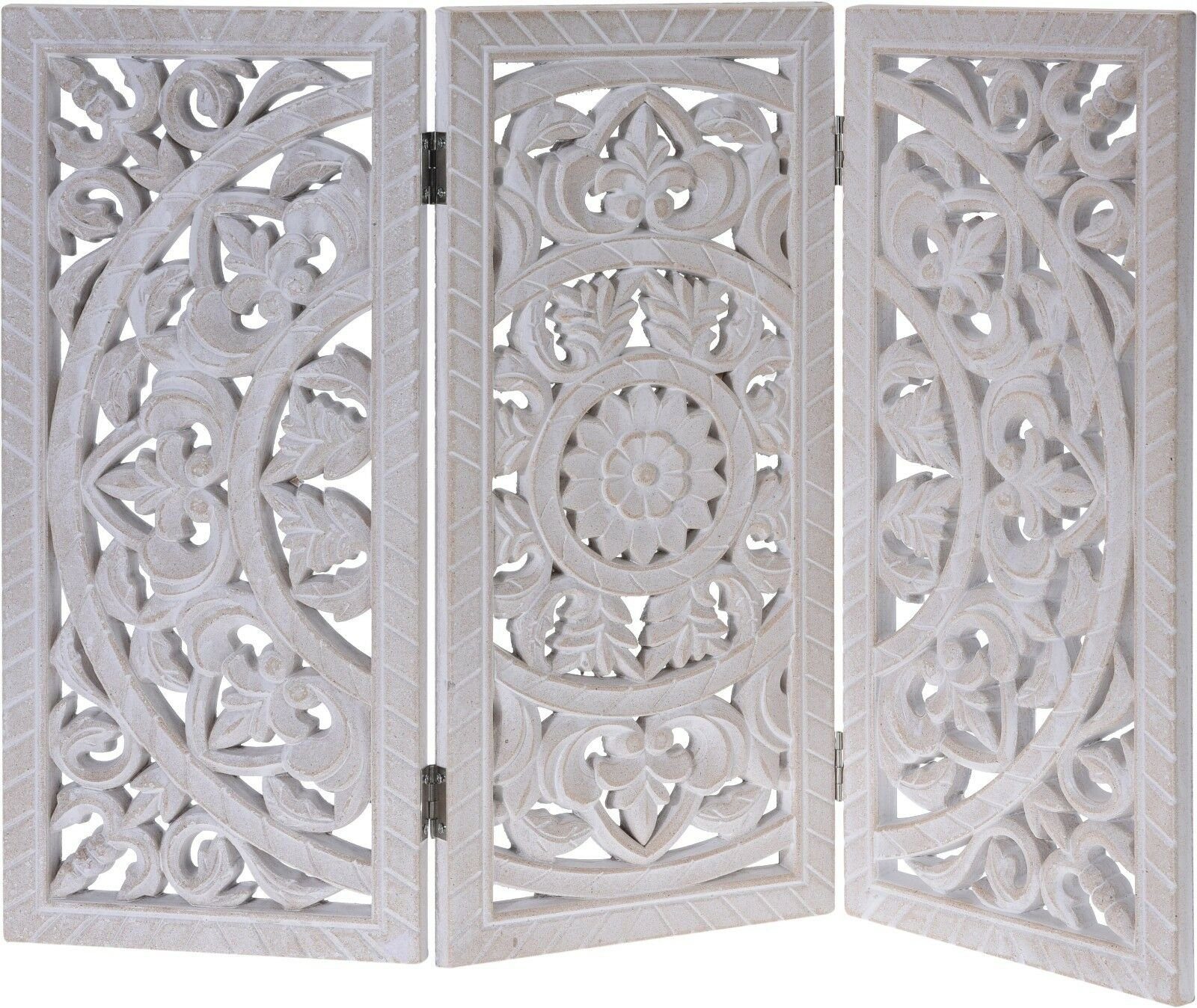 Dekoobjekt Holzornament weiß 60x45 cm shabby Landhaus Mandala Holzbild