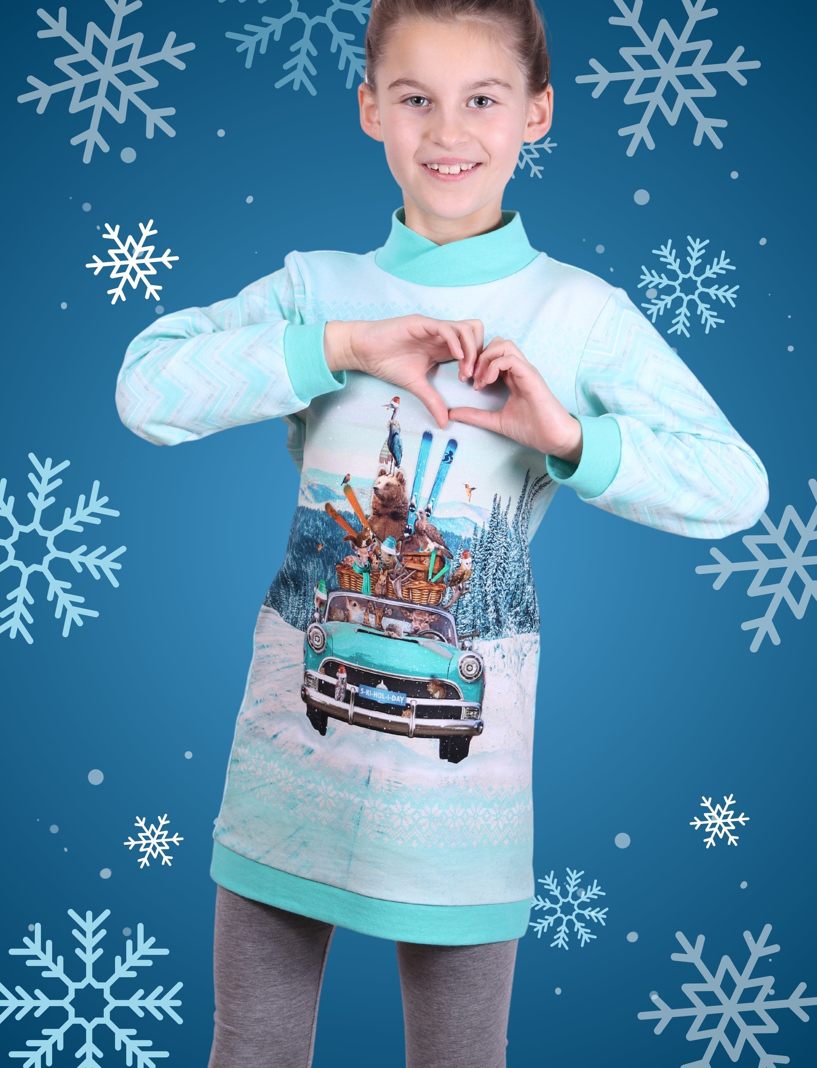 coolismo Sweatkleid in Kleid für Mädchen Sweatshirt Baumwolle, Made coole Europa mit Winter-Motiv-Print