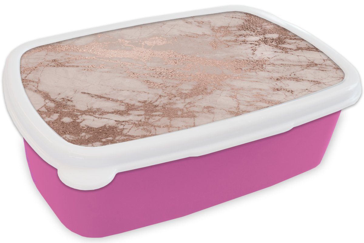 Lunchbox Design, - Marmoroptik - Erwachsene, Kunststoff, - MuchoWow Kinder, Brotbox Kunststoff Glitzer Rosa Snackbox, für Luxus Brotdose Marmor - - (2-tlg), Mädchen,