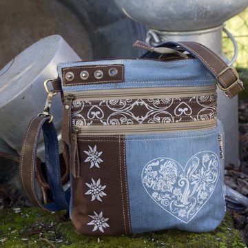 Sunsa Umhängetasche Trachten Stil Umhängetasche, Trachtentasche mit Herz Aufdruck, Mittlere Oktoberfest Tasche,braune Dirndltasche mit Edelweiss Aufdruck, Aus recycelten Materialien